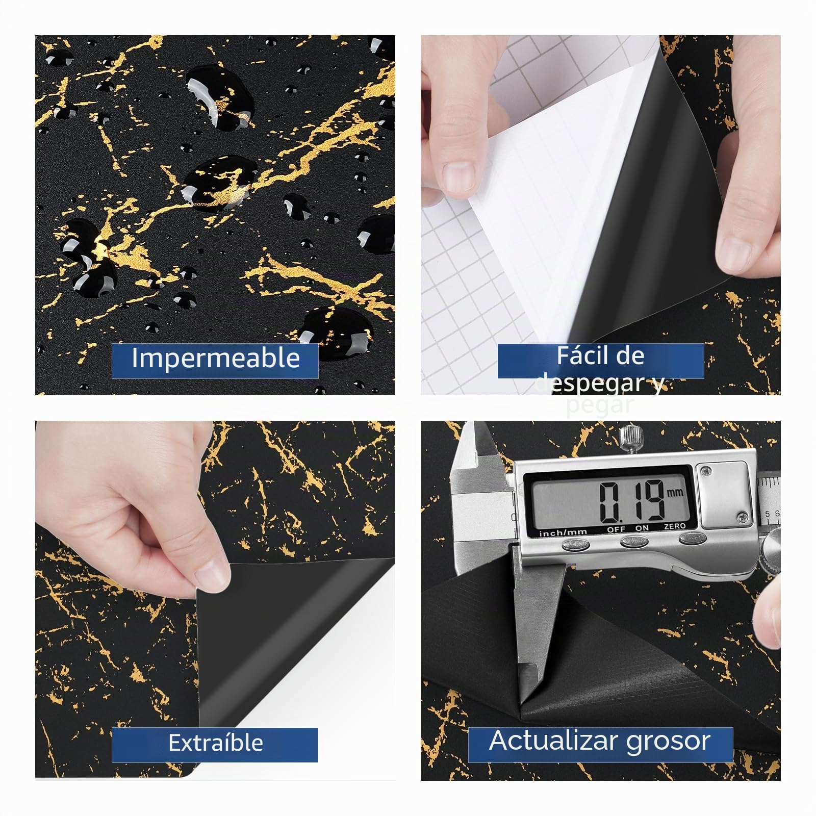 FunStick 60CMx5M Papel Pintado Pared Marmol Vinilo Adhesivo Negro y Dorado Vinilo Marmol Autoadhesivo Muebles Papel Adhesivo Encimera Cocina Vinilos Autoadhesivos Pared Cocina Baño Negro y Dorado