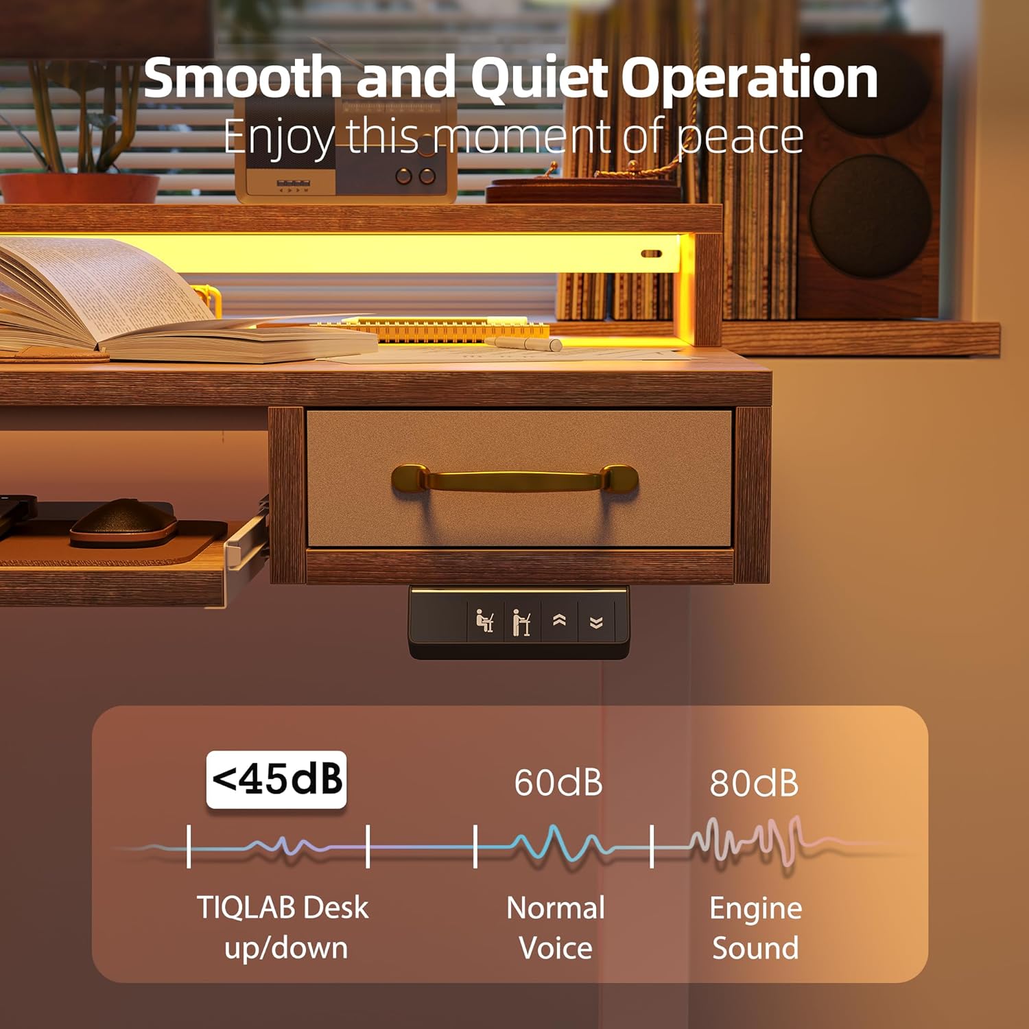 TIQLAB Standing Desk with Two Drawers, Stand Up Standing Desk Adjustable Height, Electric Sit Stand Table with Storage Shelf and Splice Board, with LED Light, 47 * 28 inch, Maple 47*28 inch with keyboard tray Maple