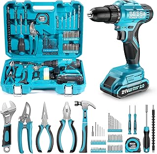Seesii 21V Cordless Drill Tool Kit - 190Pcs Power Tool Combo Set, Hand Tool Kit with Toolbox, Electric Drill Driver for Home Hand Repair DIY
