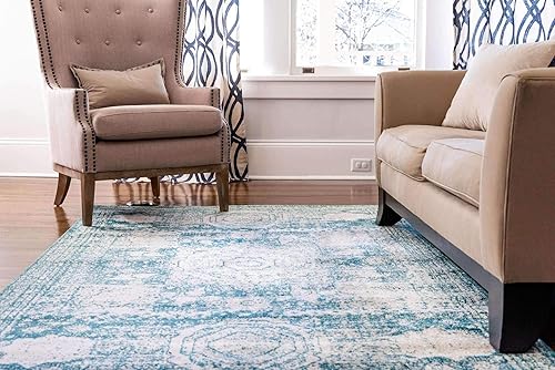 Vista 226 de Unique Loom Bromley Collection Vintage Traditional Medallion Border - Alfombra, Polipropileno, Amarillo/Crema azu/marfil,Gris