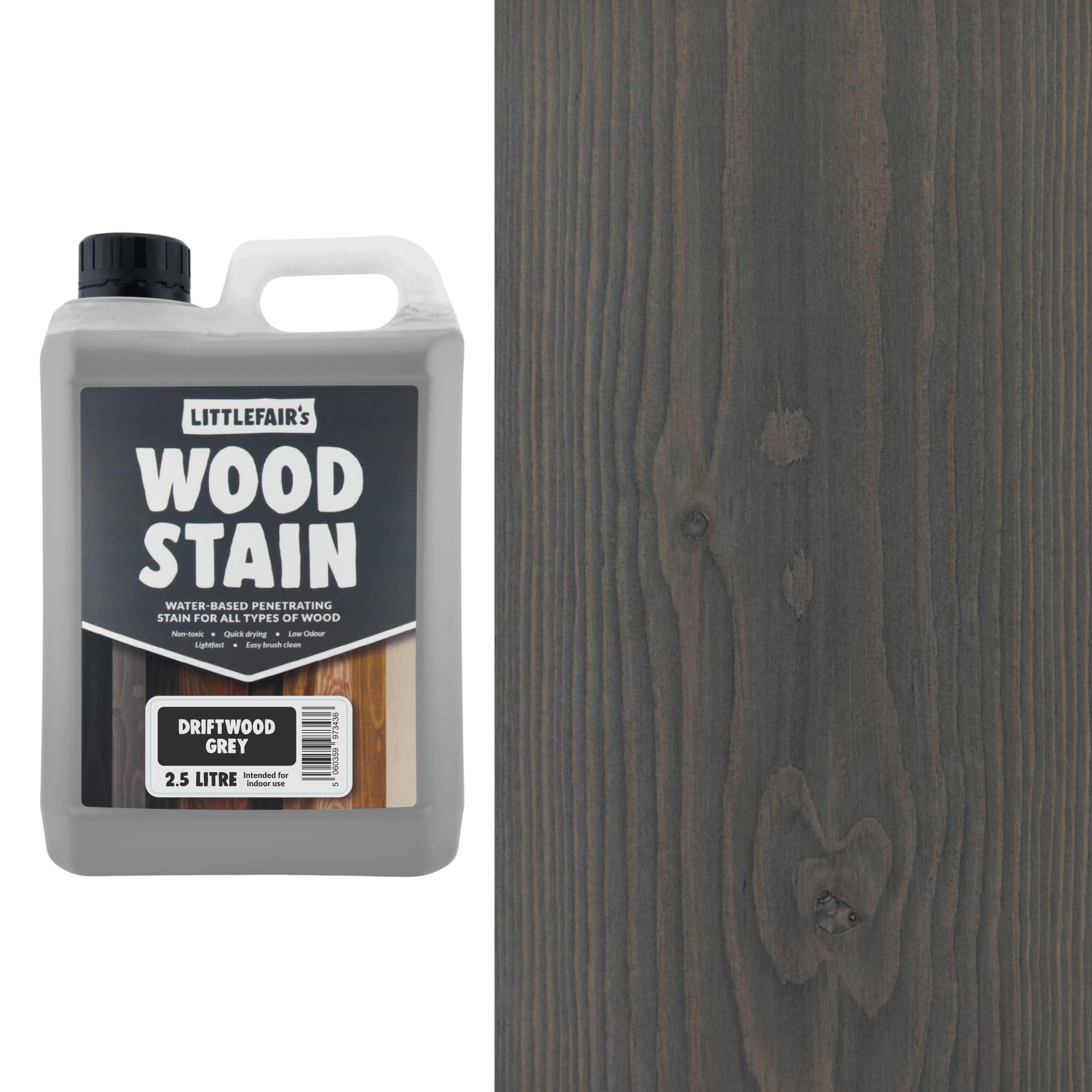 Littlefair's Driftwood Grey Wood Stain Water-Based - (Driftwood Grey) – Non-Toxic, Eco-Friendly & Quick Drying - Easy-To-Apply, Concentrated Formula For All Wood Types – 2.5Ltr