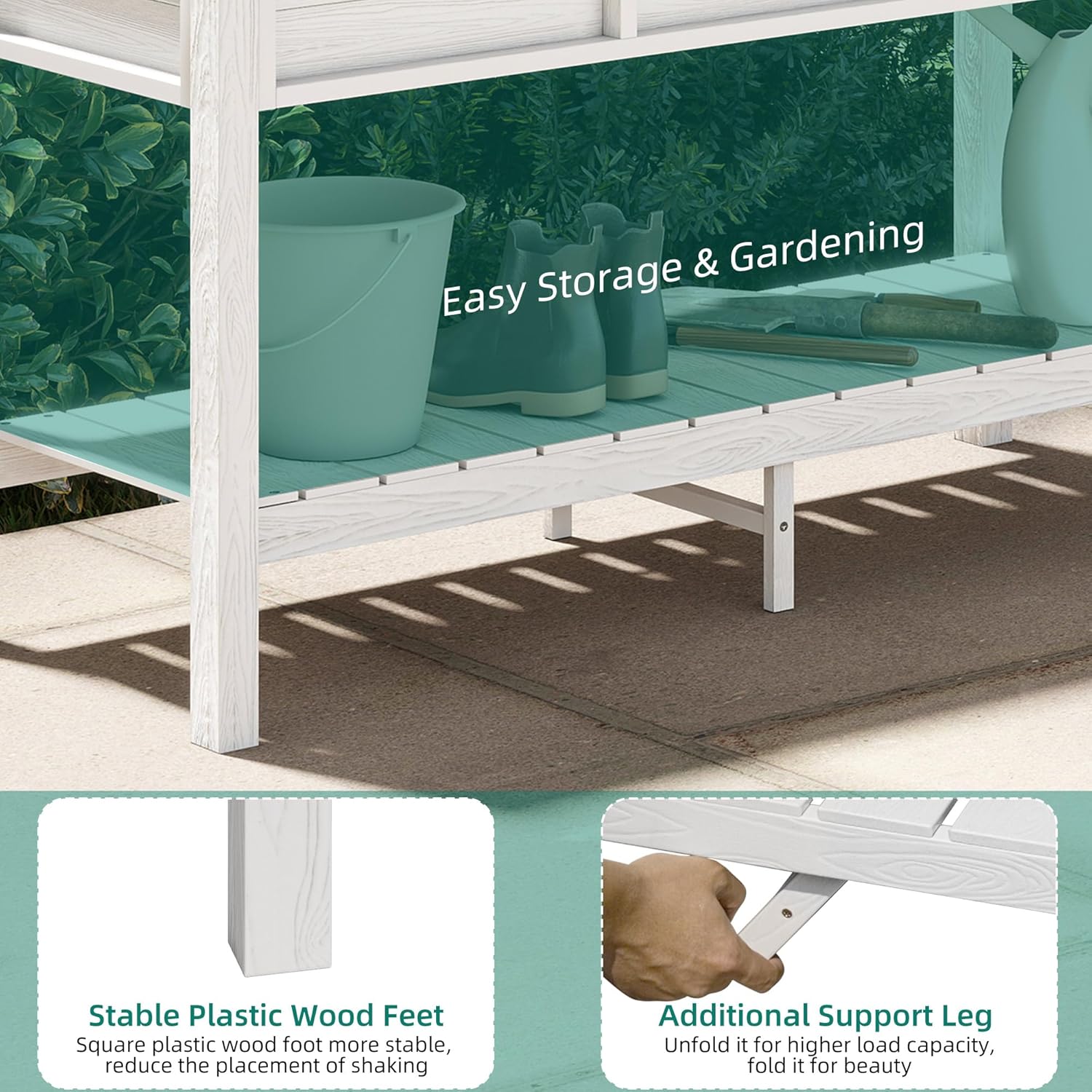 YITAHOME 48x18x30in Raised Garden Bed HDPE, Weather-Resistant Poly Lumber Planter Box with Legs & Storage Shelf, Elevated Garden Bed for Yard, Garden, Balcony - White