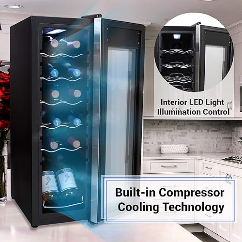 Vista 3 de NutriChef - Refrigerador para 12 botellas de vino termoeléctrico, para encimera Refrigerador, refrigerador de funcionamiento silencioso, Compresor