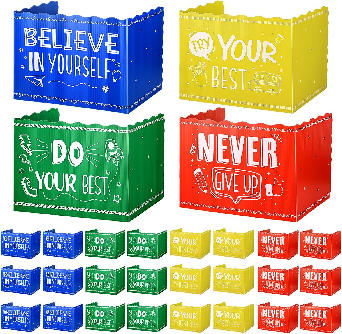 24-Pcs Desk Dividers for Students, Durable Plastic Study Dividers, 4-Colors | Waterproof, Easy-to-Clean Plastic, Freestanding, Fold-Flat Privacy Folders for Classroom, Exam, Library, Office and School