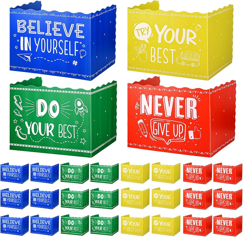 24-Pcs Desk Dividers for Students, Durable Plastic Study Dividers, 4-Colors | Waterproof, Easy-to-Clean Plastic, Freestanding, Fold-Flat Privacy Folders for Classroom, Exam, Library, Office and School