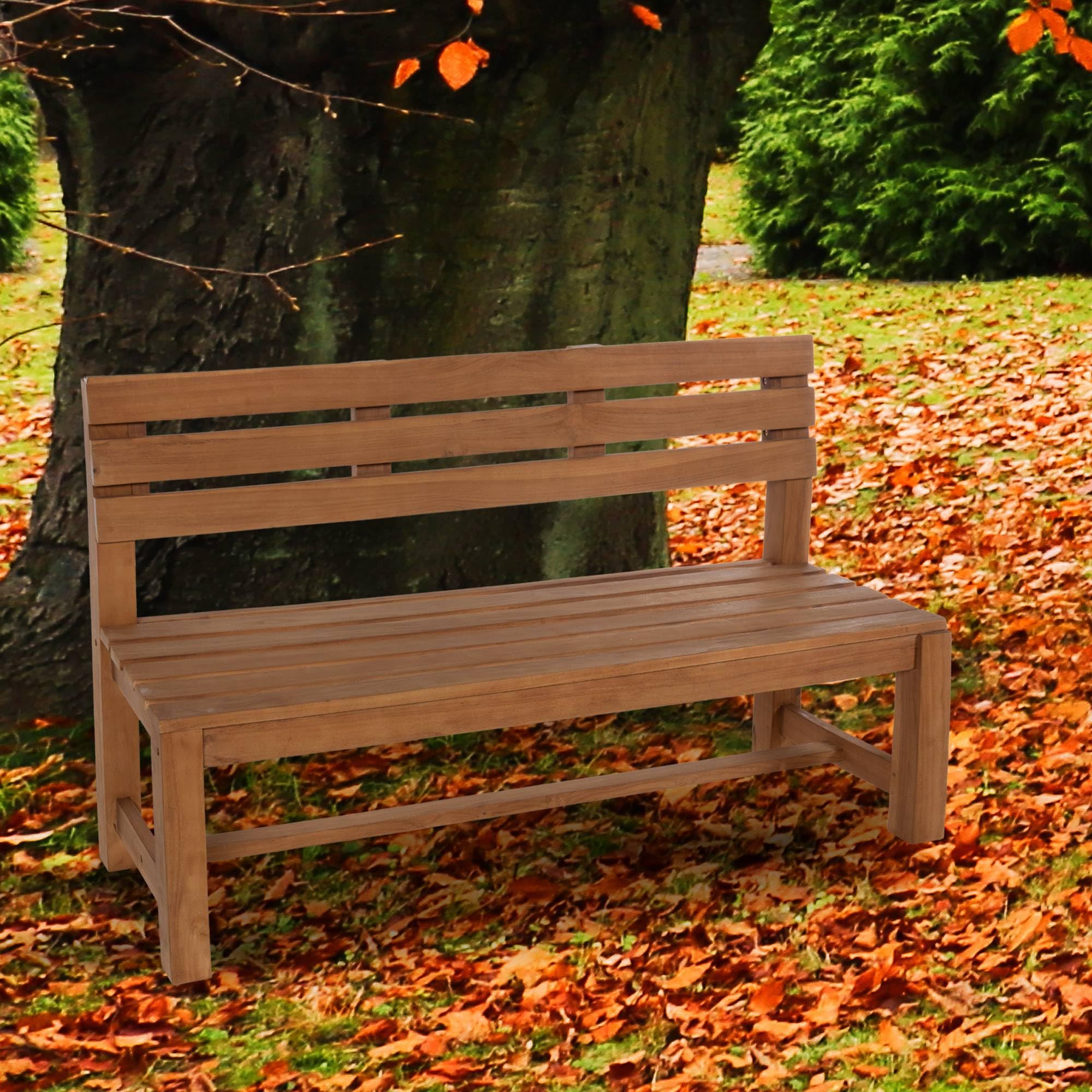 CLP Banco de Teca Augusta I Banco de Madera Resistente a la Intemperie con Respaldo I Robusto Banco de jardín de Madera Maciza de Teca, Color:Teca, Tamaño:120 cm