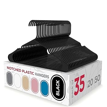 Sharpty Plastic Clothing Notched Hangers Ideal for Everyday Standard Use, (Black, 35)