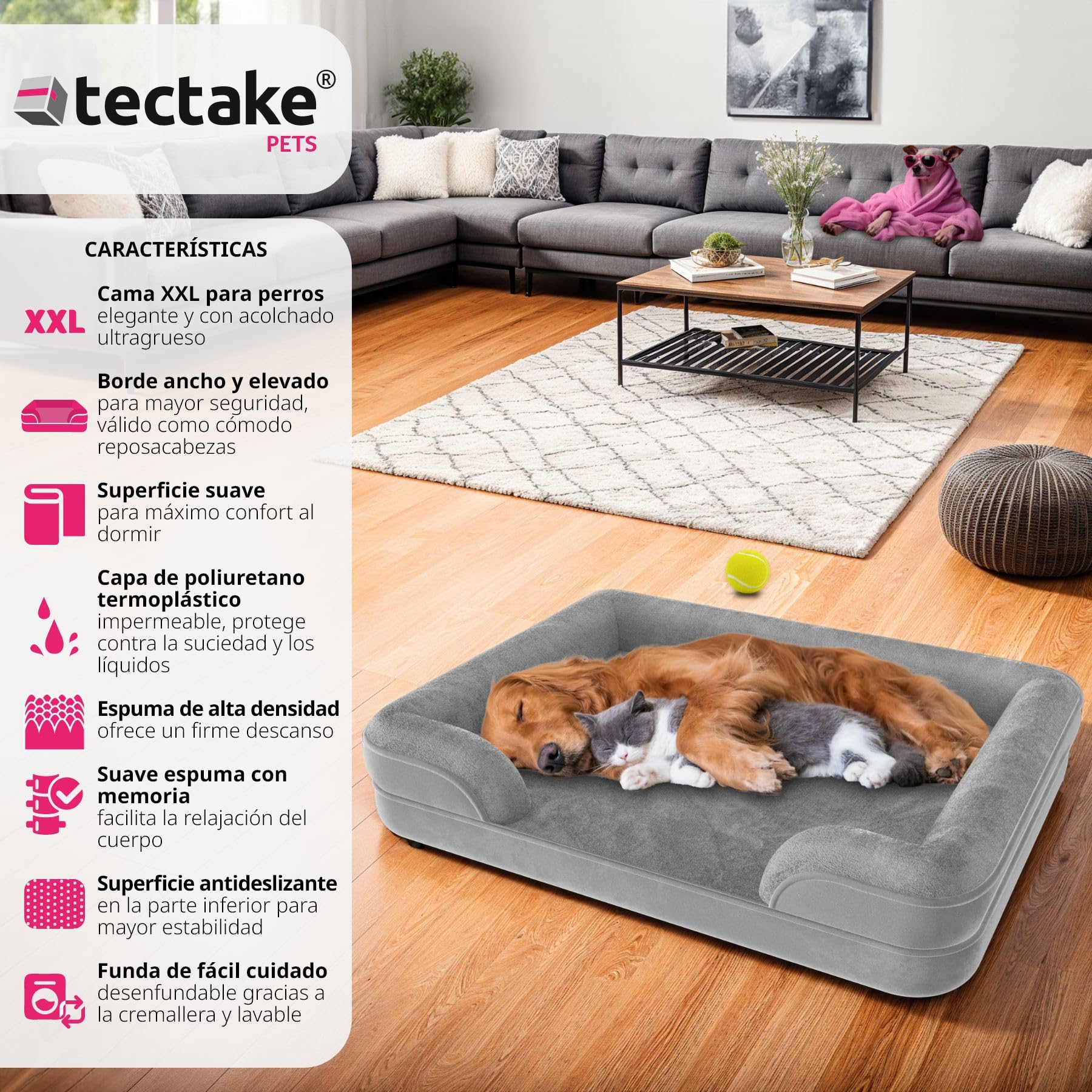 tectake® Cama Perro Ortopédica, Acolchado Espuma Viscoelástica, Funda Impermeable Lavable, Base Antideslizante, Cama Perros Grandes y Medianos, Confort, Colchoneta Espuma, Mascotas, Sofa Perro - XL