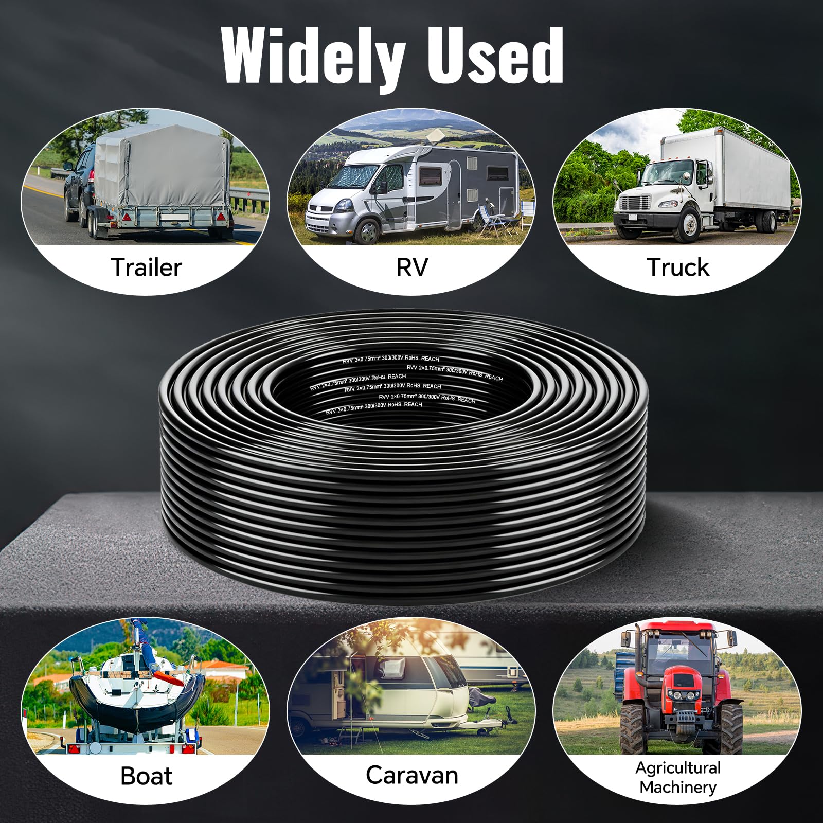 10 m przewód samochodowy 2 x 0,75 mm², okrągły kabel, 12 V, 24 V, 2-żyłowy, czerwony/czarny, elastyczny przewód samochodowy, 2-biegunowy kabel do przyczep, przyczep kempingowych, samochodów