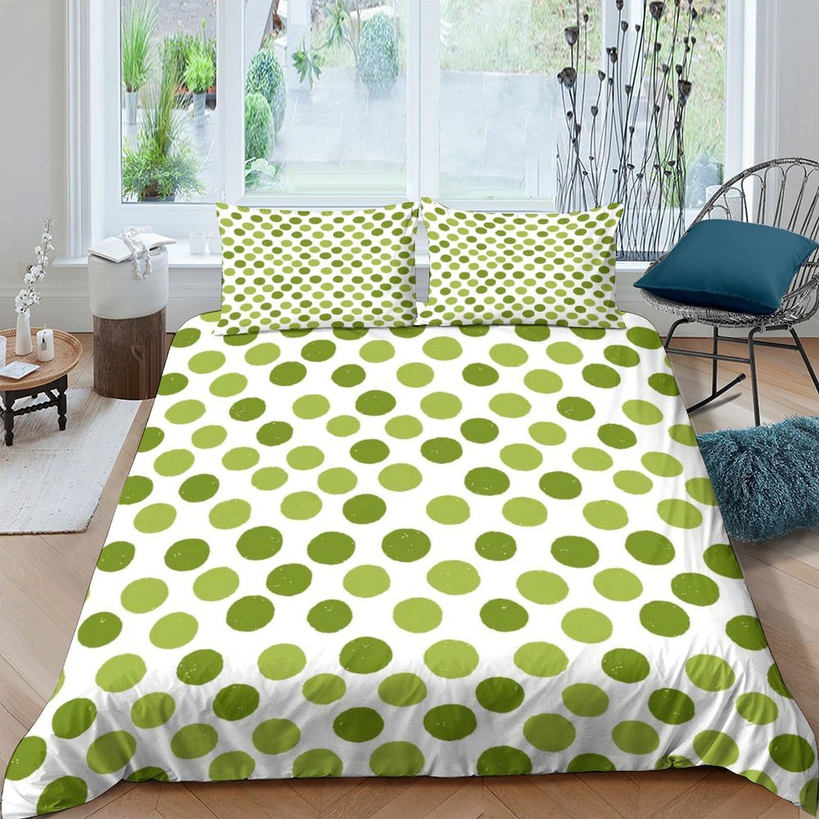Ctjqhvkz Style-2 3D Printed Green Polka Dot Fitted Sheet Microfiber Soft Mattress Cover For Bedroom Guest Room Dorm Easy Care Single（135X200cm）