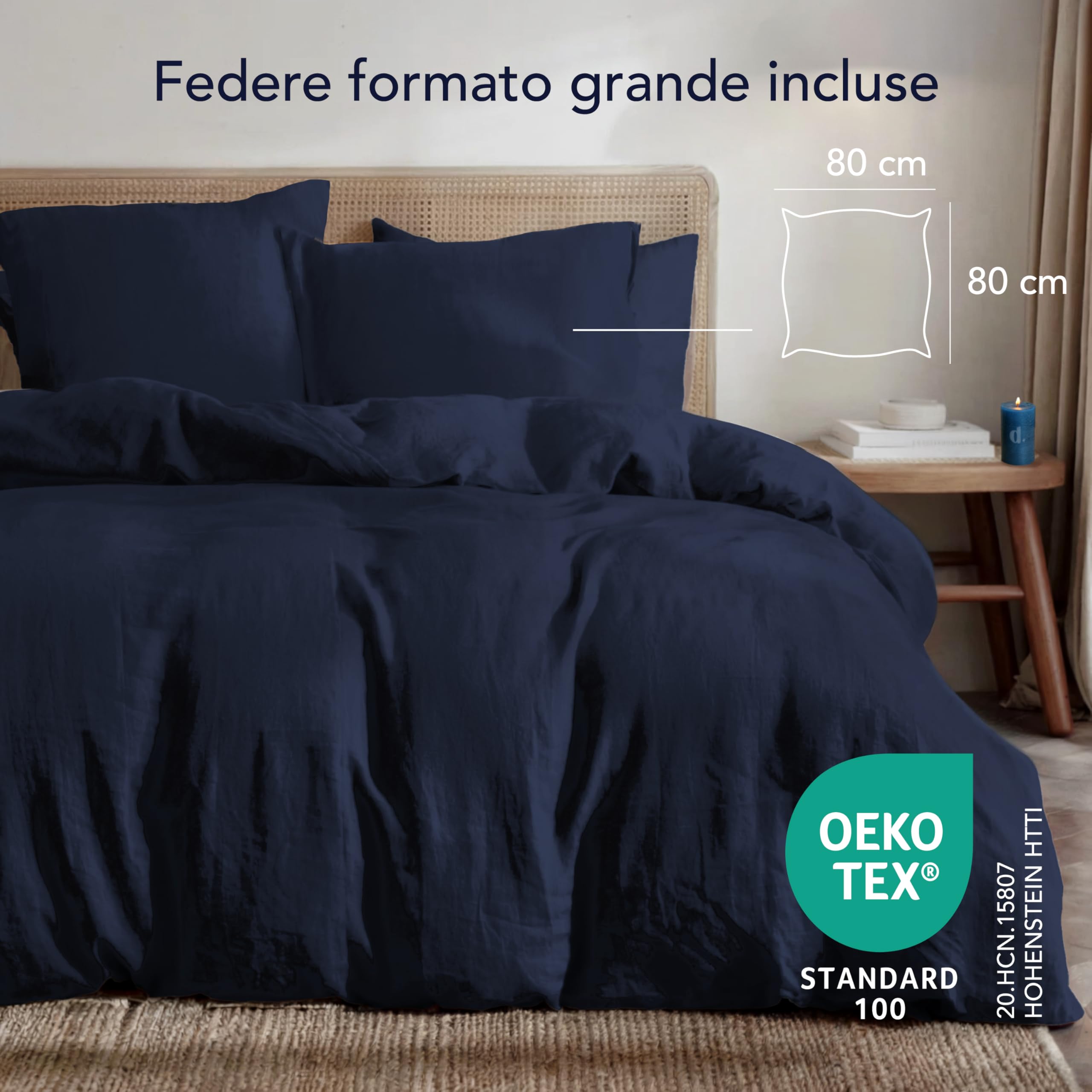 Dreamzie Copripiumino Matrimoniale 220x240 in Cotone Percalle – Blu Scuro – Copripiumino 220x240 + 2 Federe 80x80 cm – Certificato Oeko-Tex – 3 Pezzi