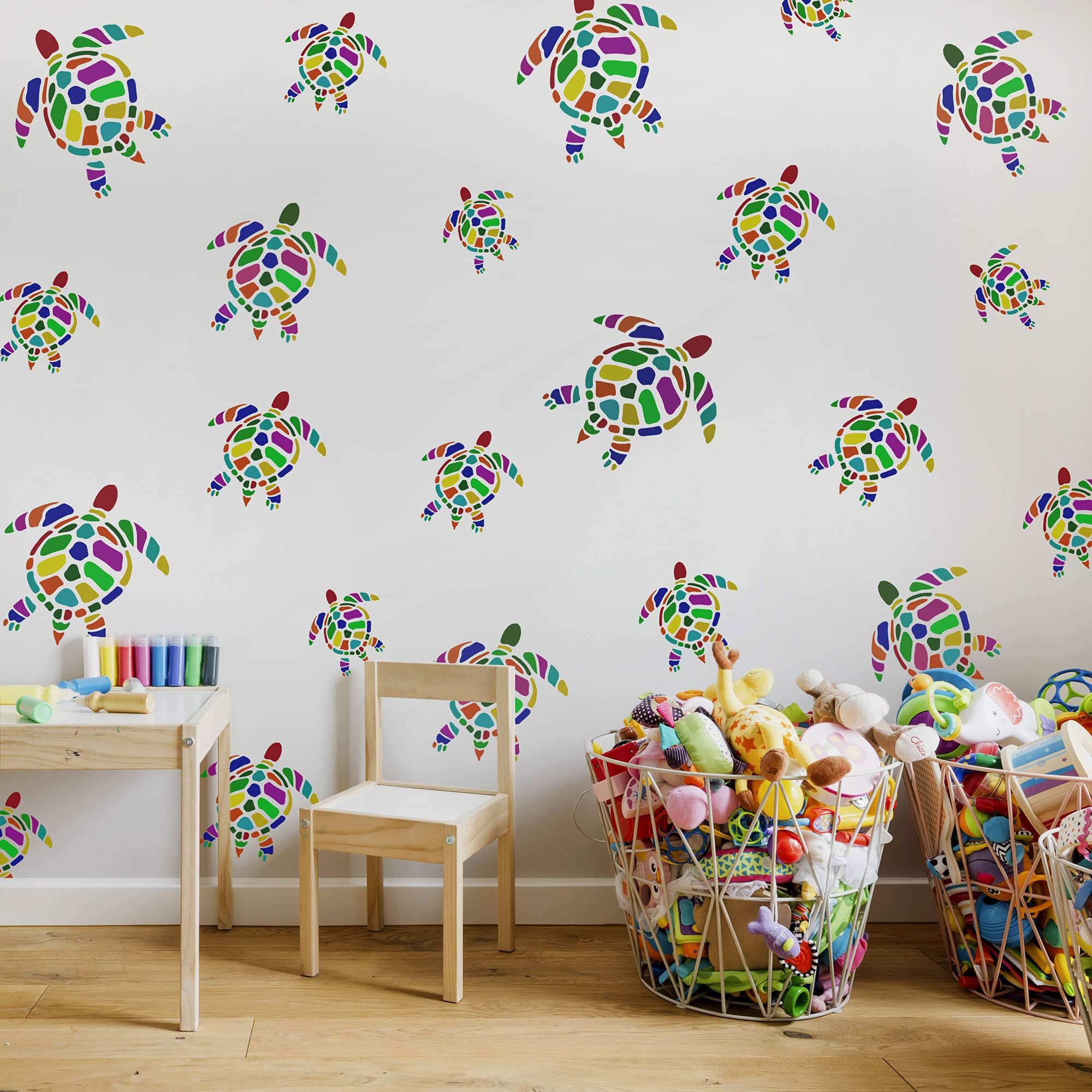 NAKLEO Pochoirs de Peinture pour Enfants, 5 pièces 9x9 à 34x34cm, Modèle de Dessin en Plastique, Réutilisables, Mer Tortue Animal, DIY Bricolage Décoration Chambre, Mur Meubles Papier