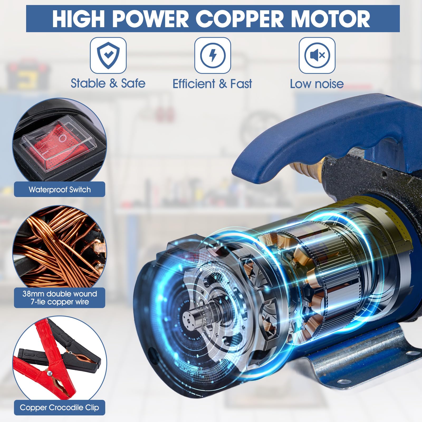 Bomba de Transferencia Diesel 45L/Min Bomba Aceite Extracción 12V 260W Kit de Bomba Extractora Eléctrica Portátil para Transferencia de Diesel con Boquilla de Auto Apagado y Mangueras