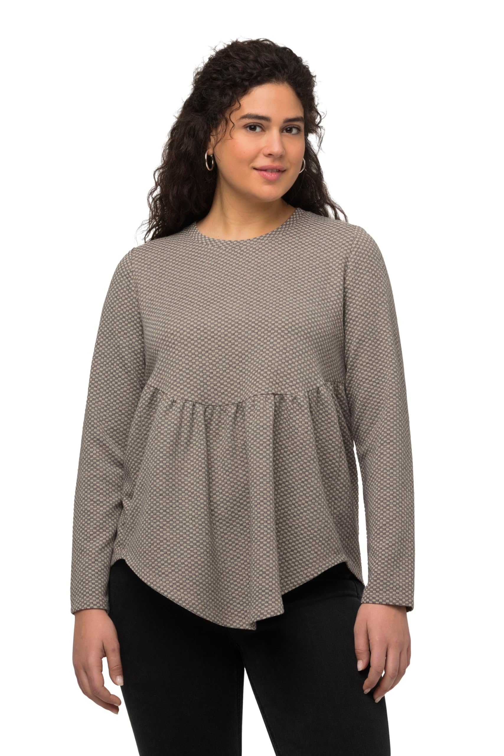 Ulla Popken Women's Textured Sweatshirt with Flounce, A-line T-Shirt