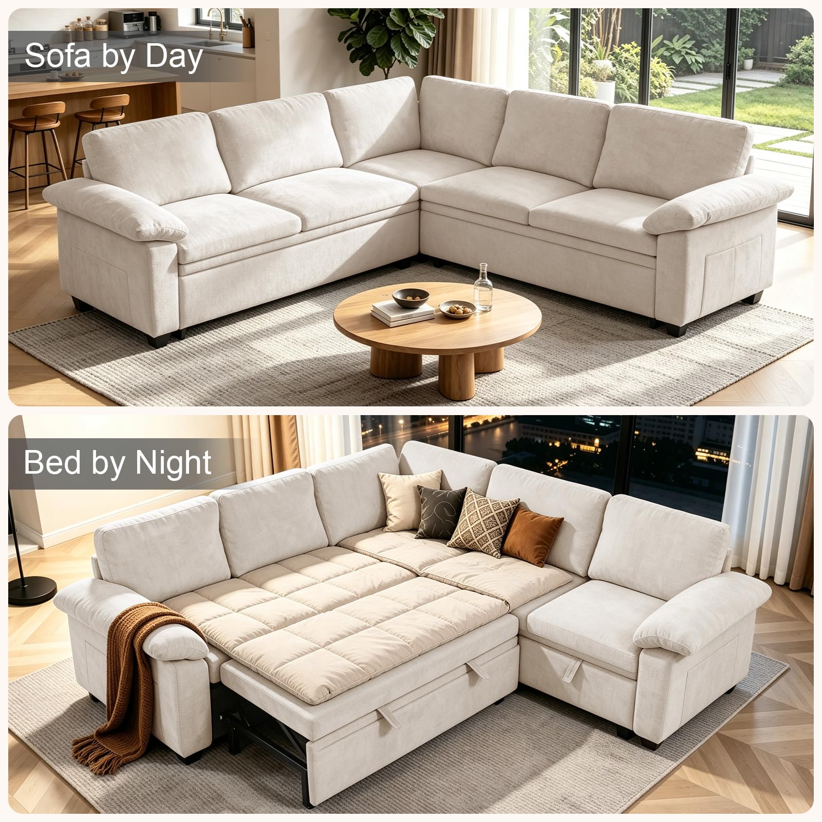 HOMYEDAMIC 85 Inch Modular Sectional Sleeper Sofa with Pull Out Bed,L Shaped 5 S — product photo