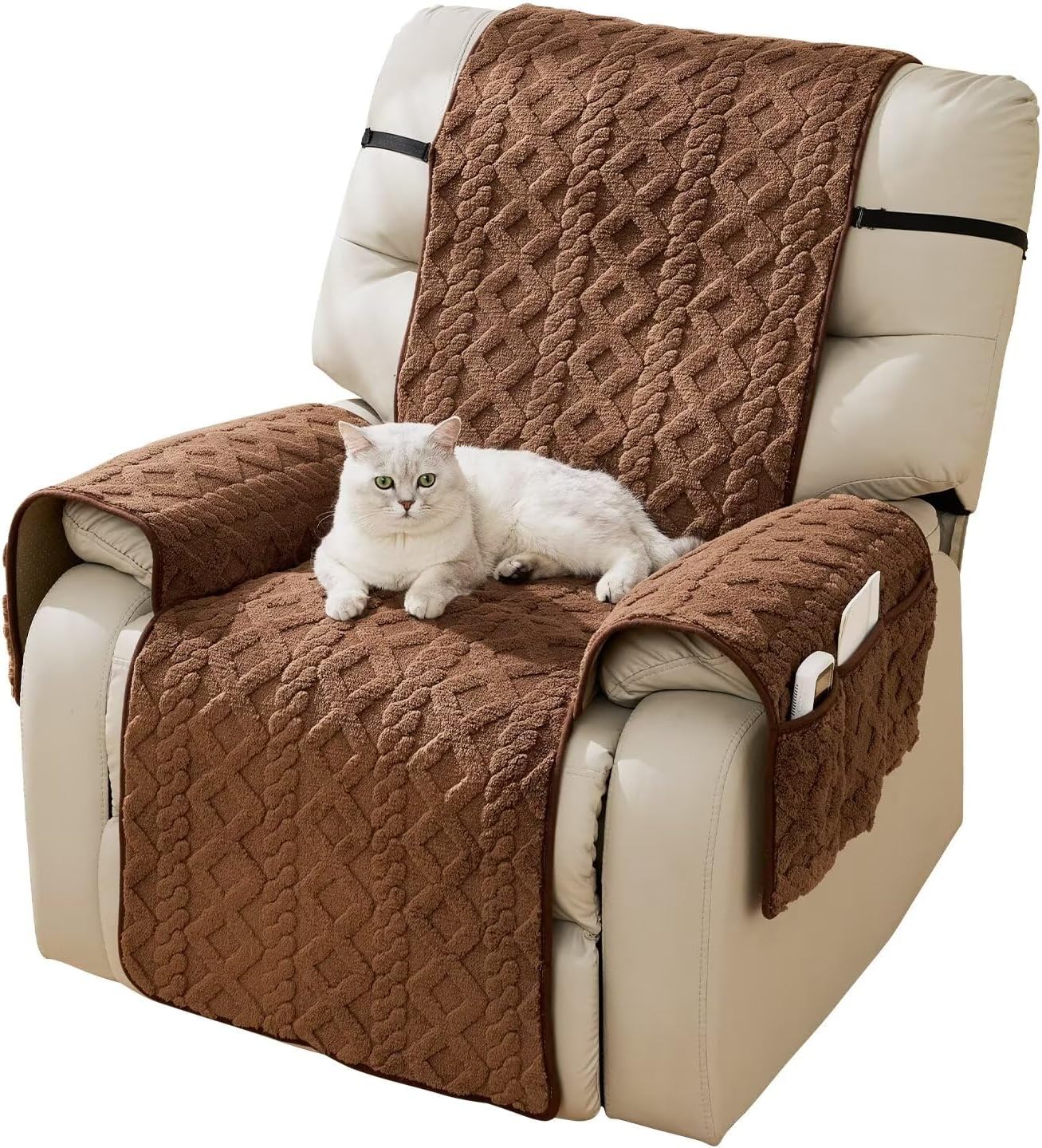 Recliner Cover for Lazy Boy Recliner Chair Covers,23Inches Washable Quilted Recliner Chair Covers with Side Pockets,Coffee Furniture Protector for Pets/Kids
