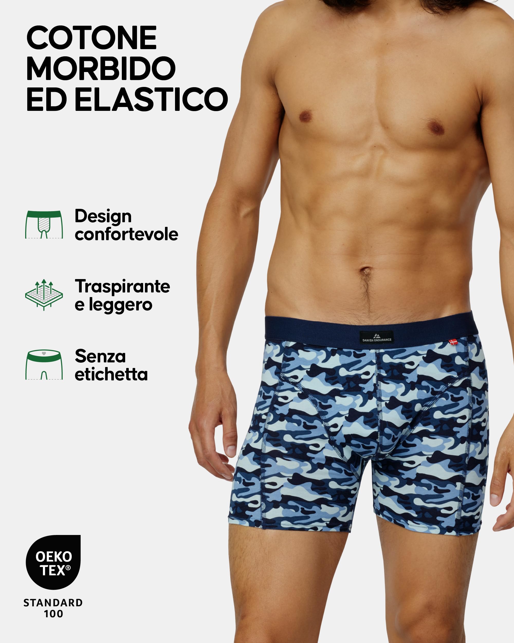DANISH ENDURANCE Boxer Uomo Cotone Elasticizzato Premium, Mutande Intimo Traspirante, 3 Paia