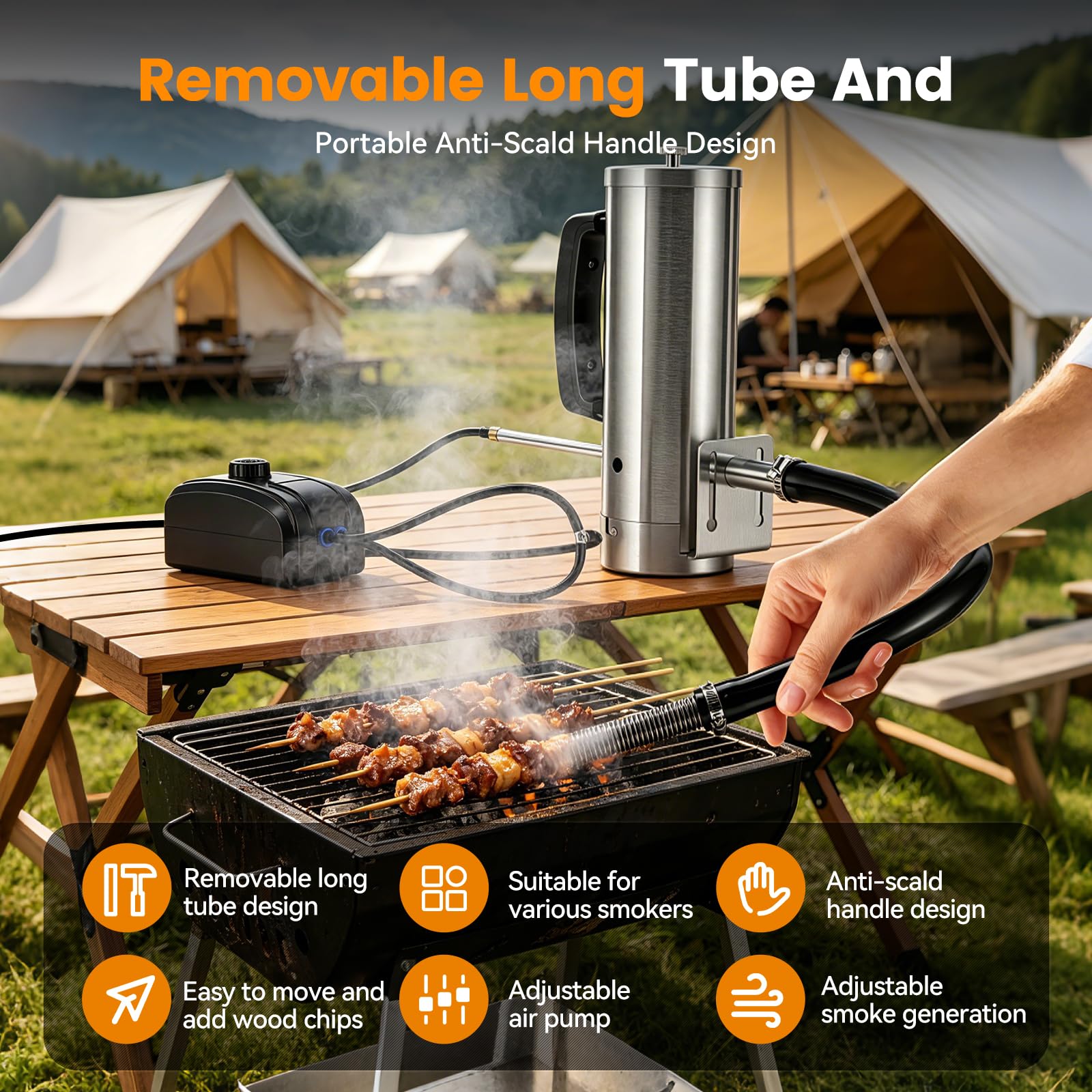 Kaltrauchgenerator für Räucherofen aus 304 Edelstahl,Tragbarer elektrischer Räucherofen und Rauchgenerator für BBQ,Fleisch & Lebensmittel,mit Luftpumpe für 5-10 Stunden Rauch,Verstärkte Rohrleitung