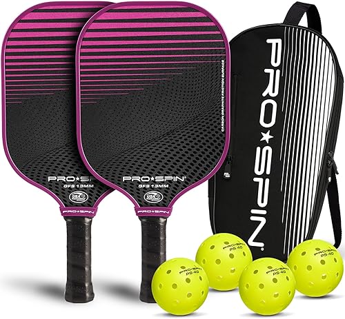 Miniatura 9 de PRO-SPIN Paletas de pickleball de fibra de carbono, juego de 2 con bolas para interiores y exteriores, bolsa o 1 paquete con cubierta, regalo