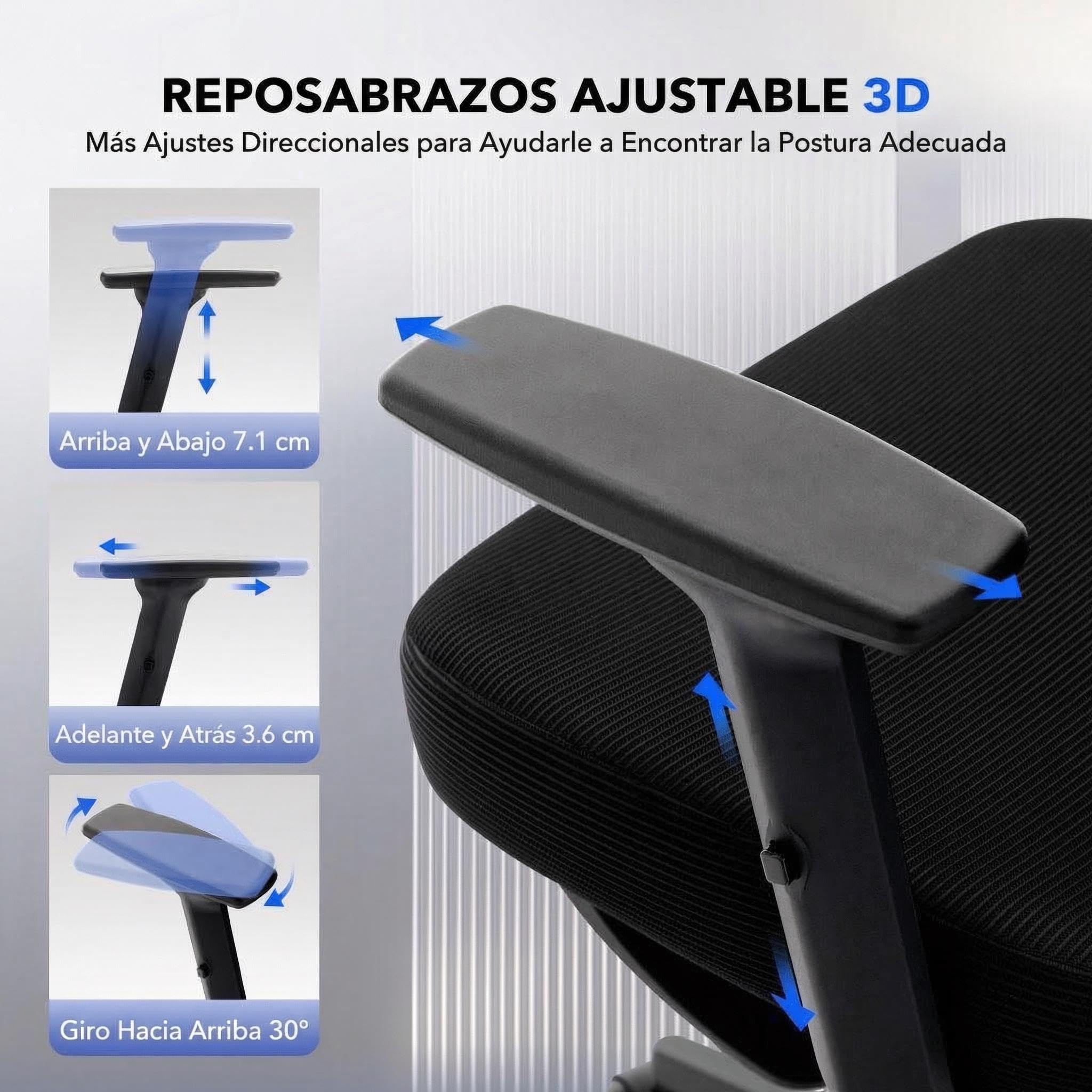 Garvee Silla Escritorio Ergonómica con Base Metálica Sin Color | Con Soporte Lumbar Ajustables,Reposacabezas y Apoyabrazos,Malla Giratoria,Reclinable y Móvil,Carga máx. 136 kg,Con reposapié