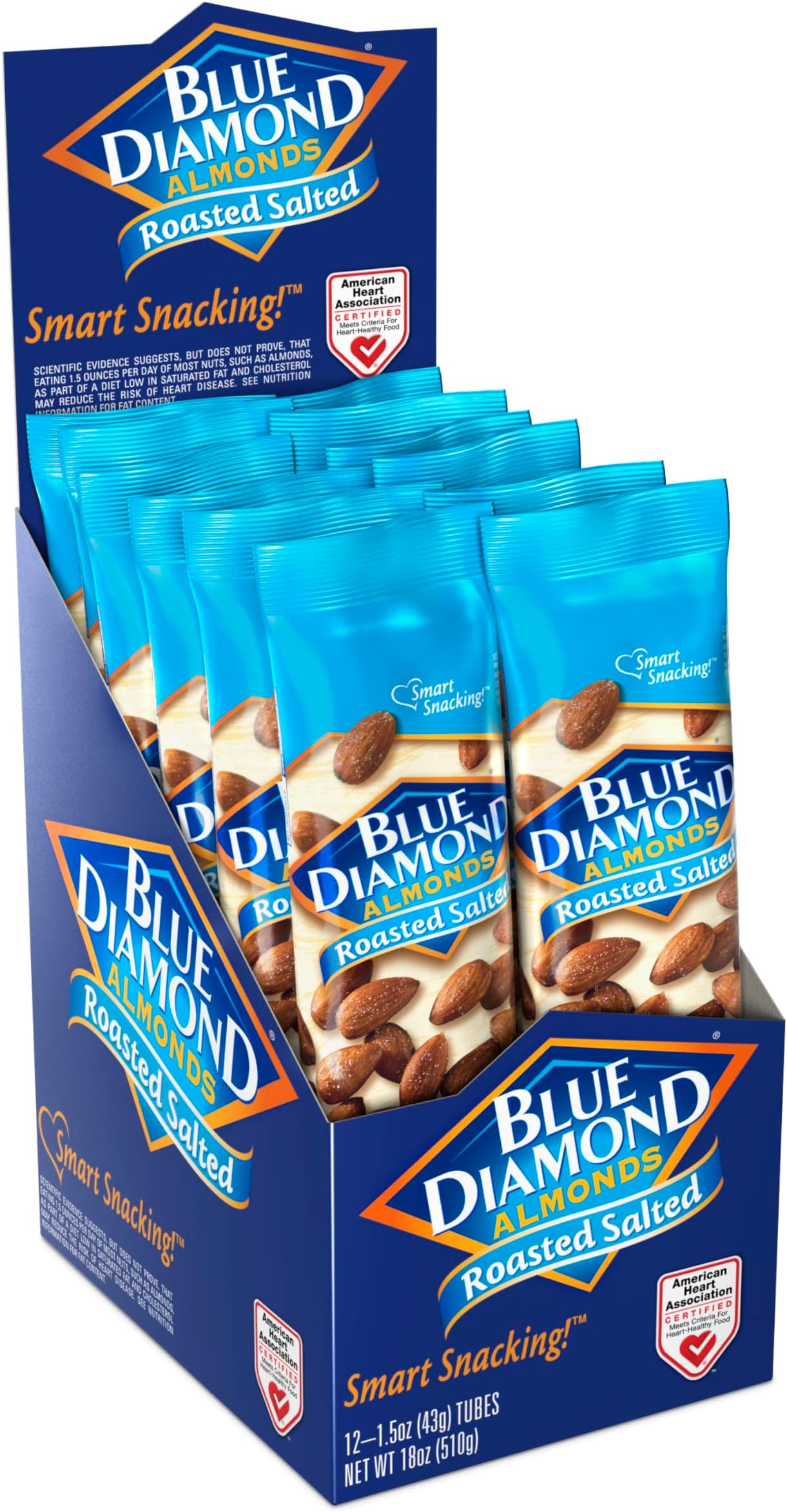 Blue Diamond Almonds, Roasted Salted Flavored Snack Nuts, Single Serve Bags (1.5 Oz. Tubes, Pack of 12)