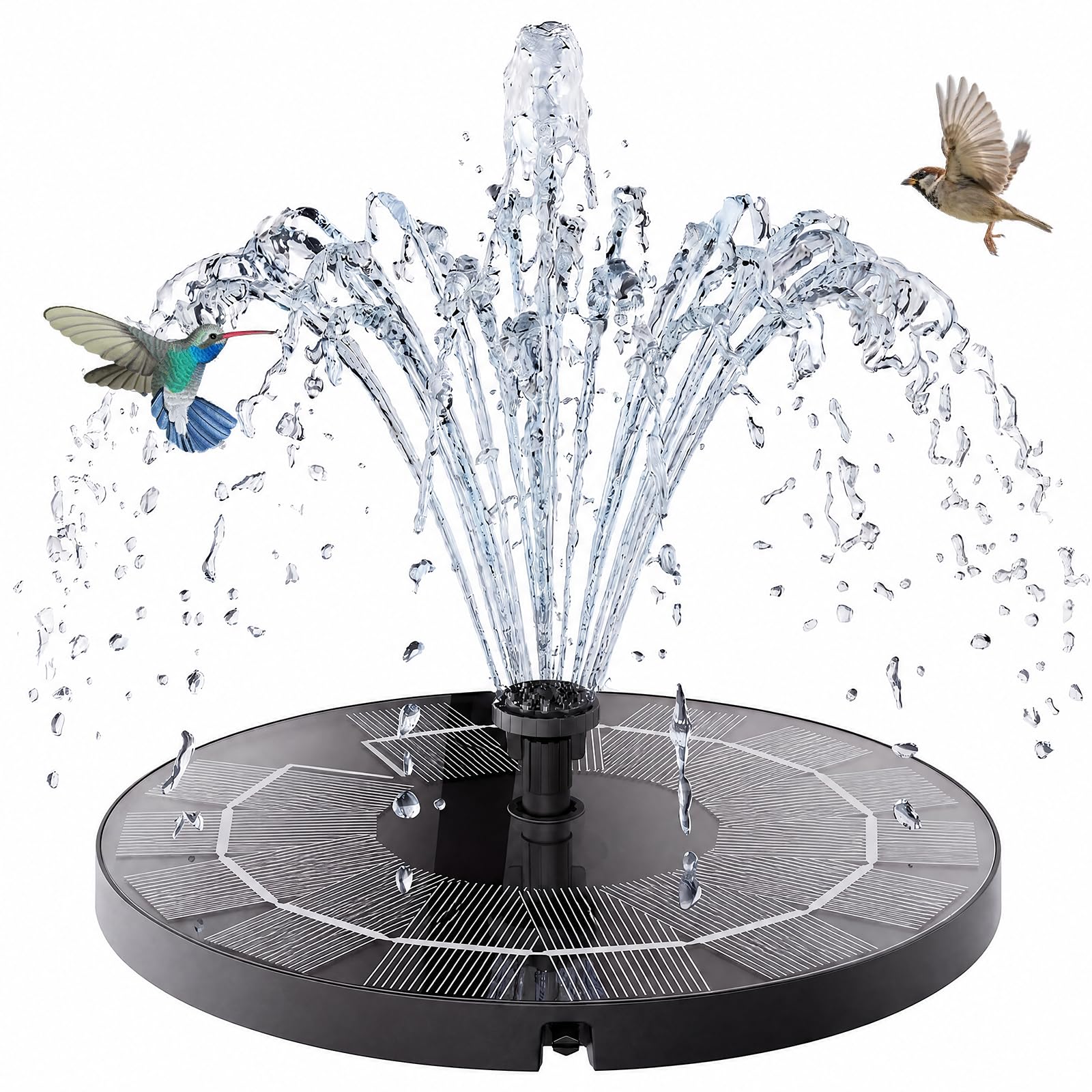 AISITIN Solar Springbrunnen für Außen, Solarbrunnen für Draussen mit 4 Stützstangen, 2,5W Solar Teichpumpe Outdoor Wasserpumpe Solar Schwimmender Fontäne Pumpe mit 6 Fontänenstile für Garten,VogelBad