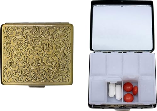 Juego de 2 pastilleros semanales chapados en metal (7 días) y organizador portátil de medicamentos (latón antiguo victoriano)