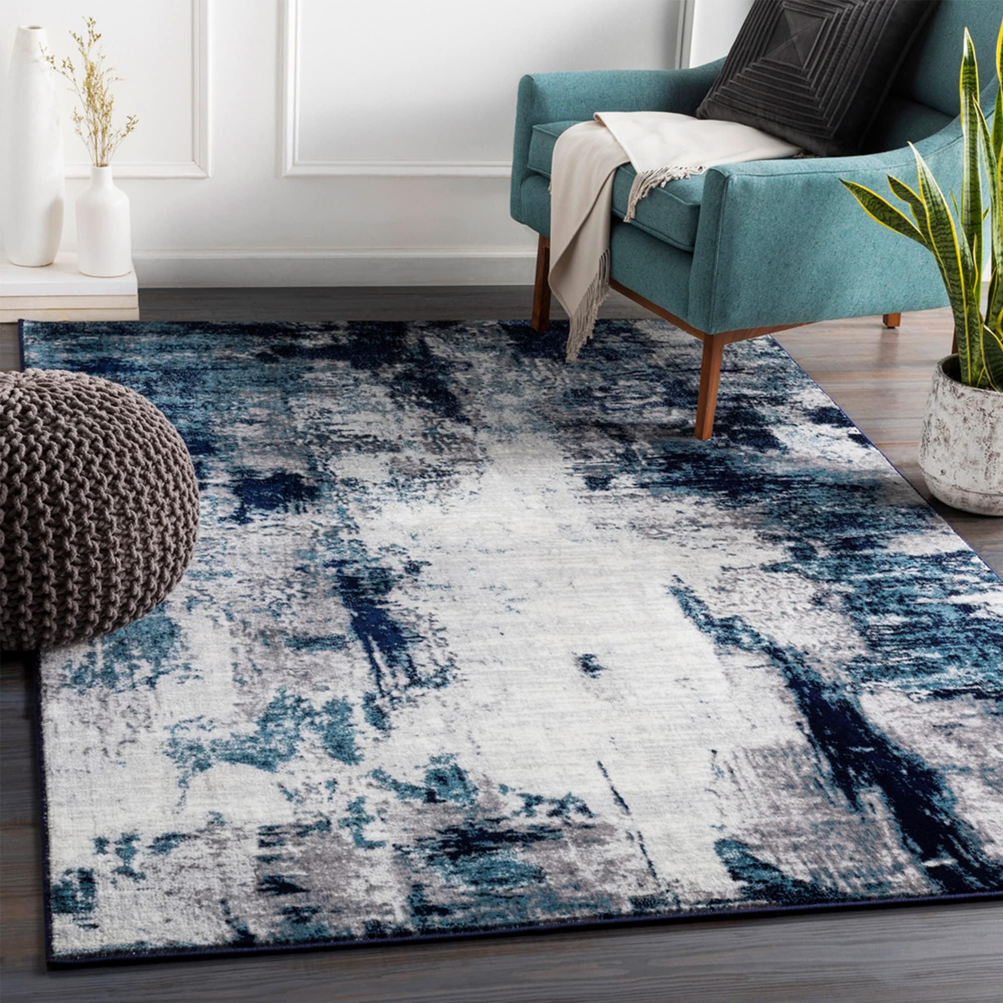 Livabliss Helsinki Abstract - Area s Living Room 160x220 cm, Dining Room, Lounge, Kitchen, Bedroom - Modern Marble , Soft Luxurious Easy Care Medium Pile Large , Blue, White and Grey