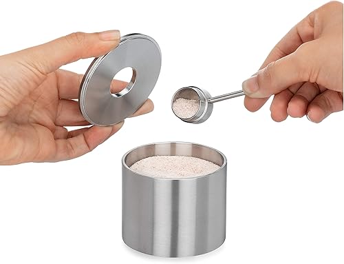 Miniatura 3 de Grind Gourmet Salt Cellar, Spice Jars Stainless Steel, Storage Spice Jars Silver Cellar With Spoon Solid Stainless Steel Holder (Large, Silver)