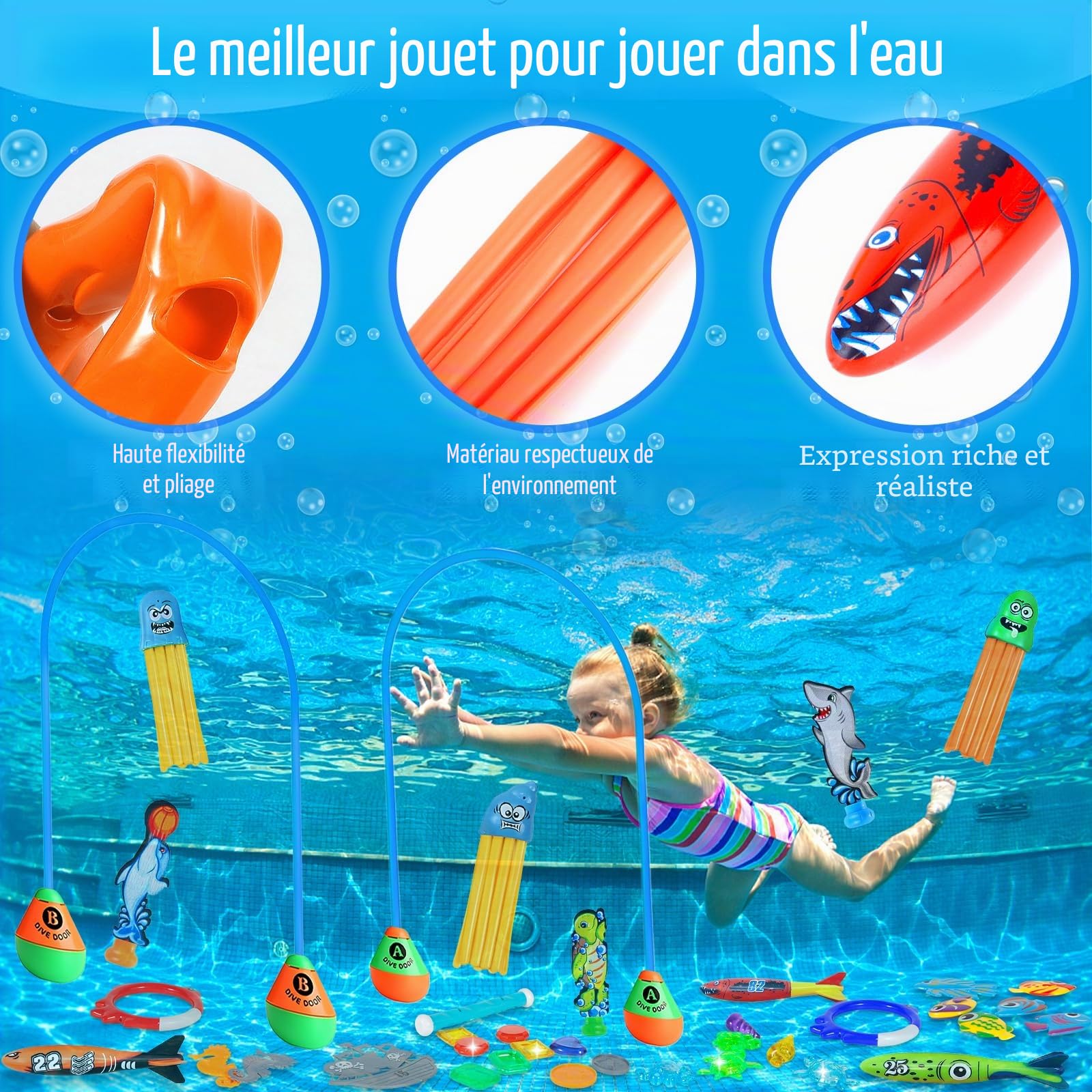 46pcs Jouet de Plongée, Jouets de Natation pour Piscine de Plongée, Jeux d Eau Exterieur pour Enfantsé
