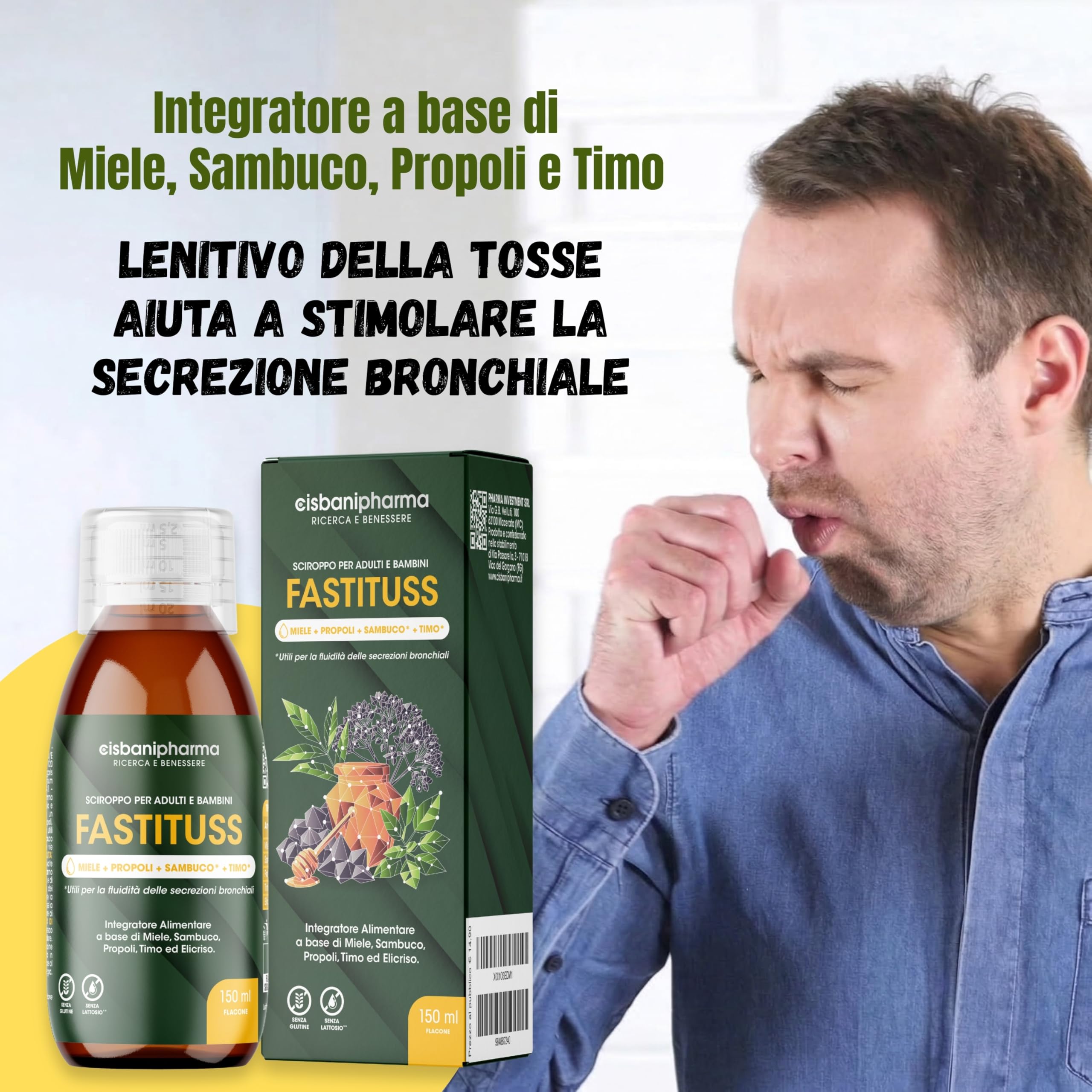 CISBANI PHARMA Sciroppo tosse secca e grassa e mal di gola a base di Sambuco, Miele, Propoli, Timo ed Elicrisio - Emolliente e lenitivo - Flacone 150 ml, per Adulti e Bambini