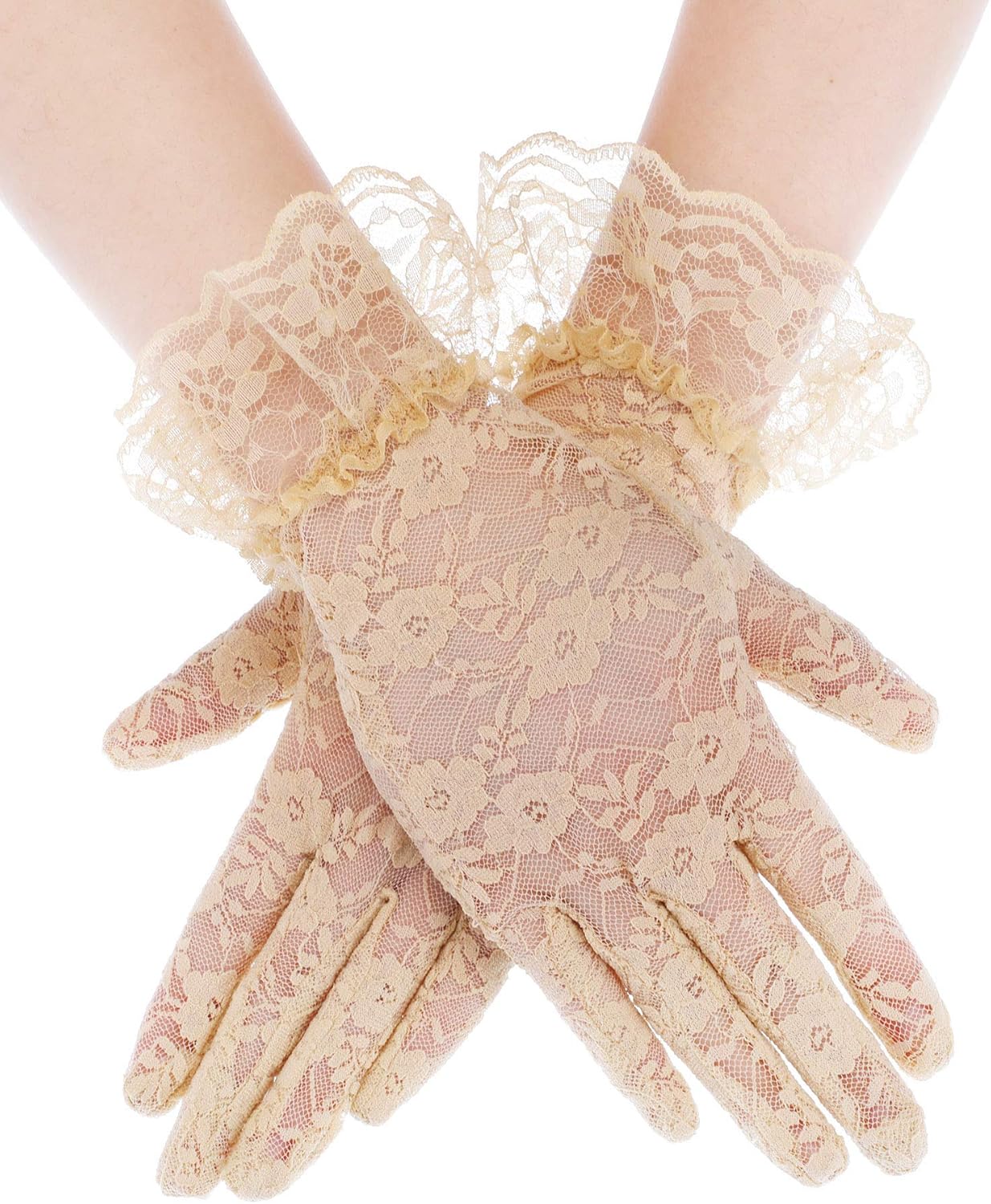 SATINIOR Ladies Lace Gloves for Women Tea Party Elegant Short Courtesy Gloves for Wedding Dinner Opera Parties