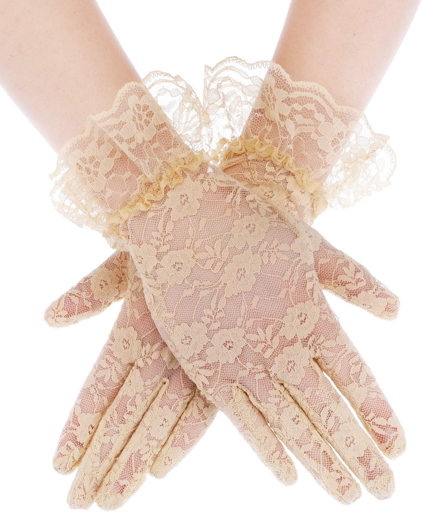 SATINIOR Ladies Lace Gloves for Women Tea Party Elegant Short Courtesy Gloves for Wedding Dinner Opera Parties
