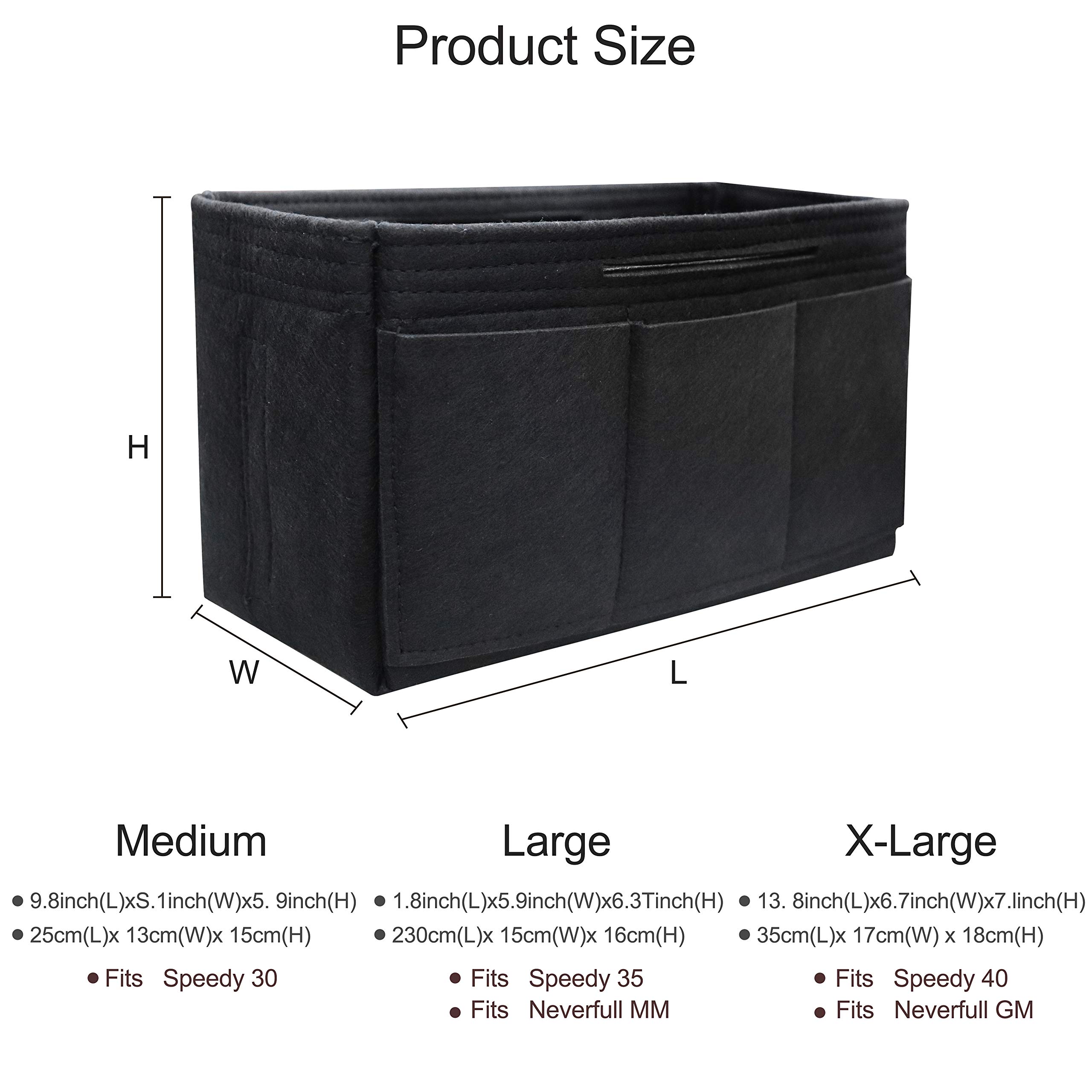 Felt Tote Handbag Purse Organizer 2in1 Borsa Tote Insert Bag in borsa Borsa fodera Borsa per organizer Tote Organizer (Nero, Medio)