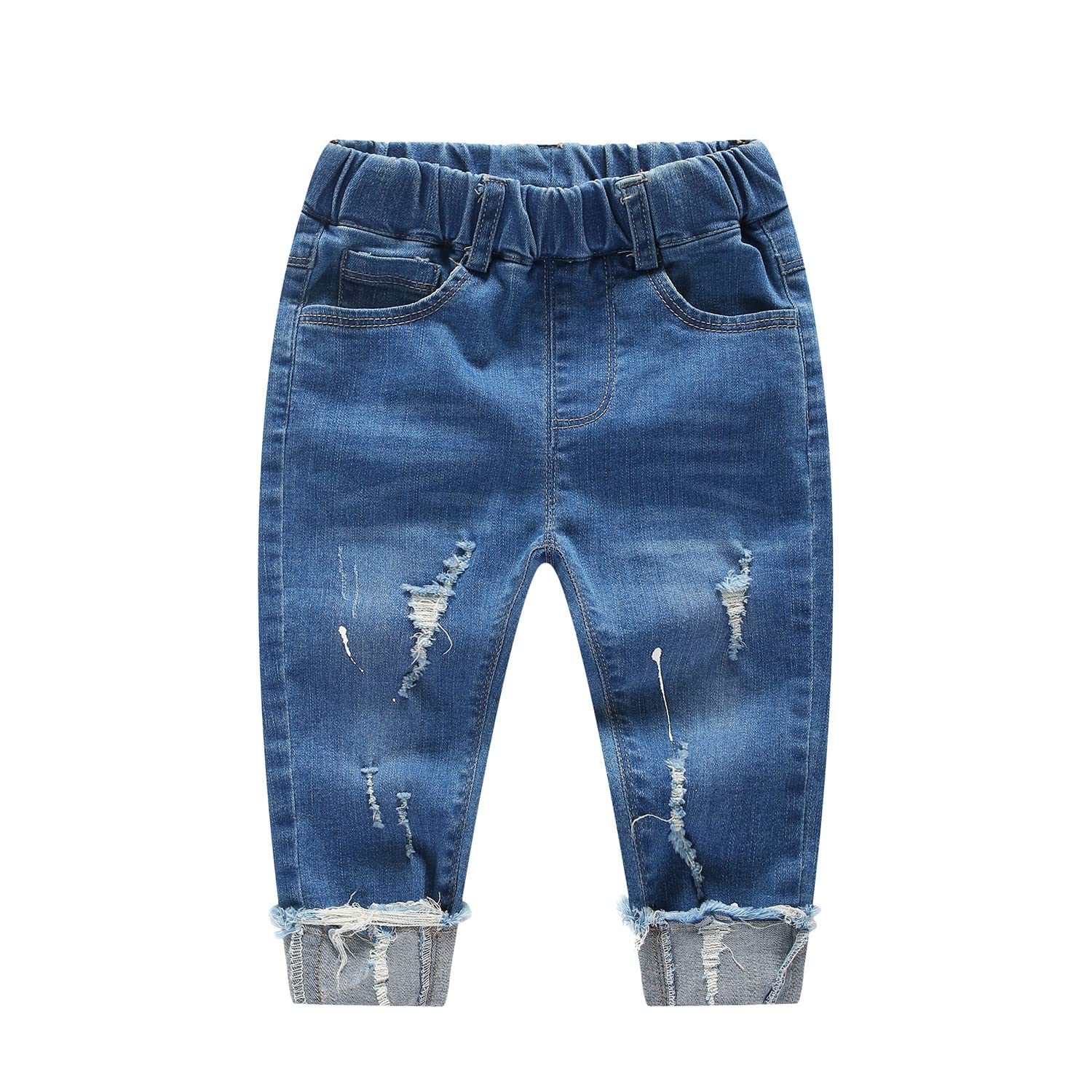 KIDSCOOL SPACE Baby Ripped Jean,Toddler Elastic Waist Distressed Denim Pants