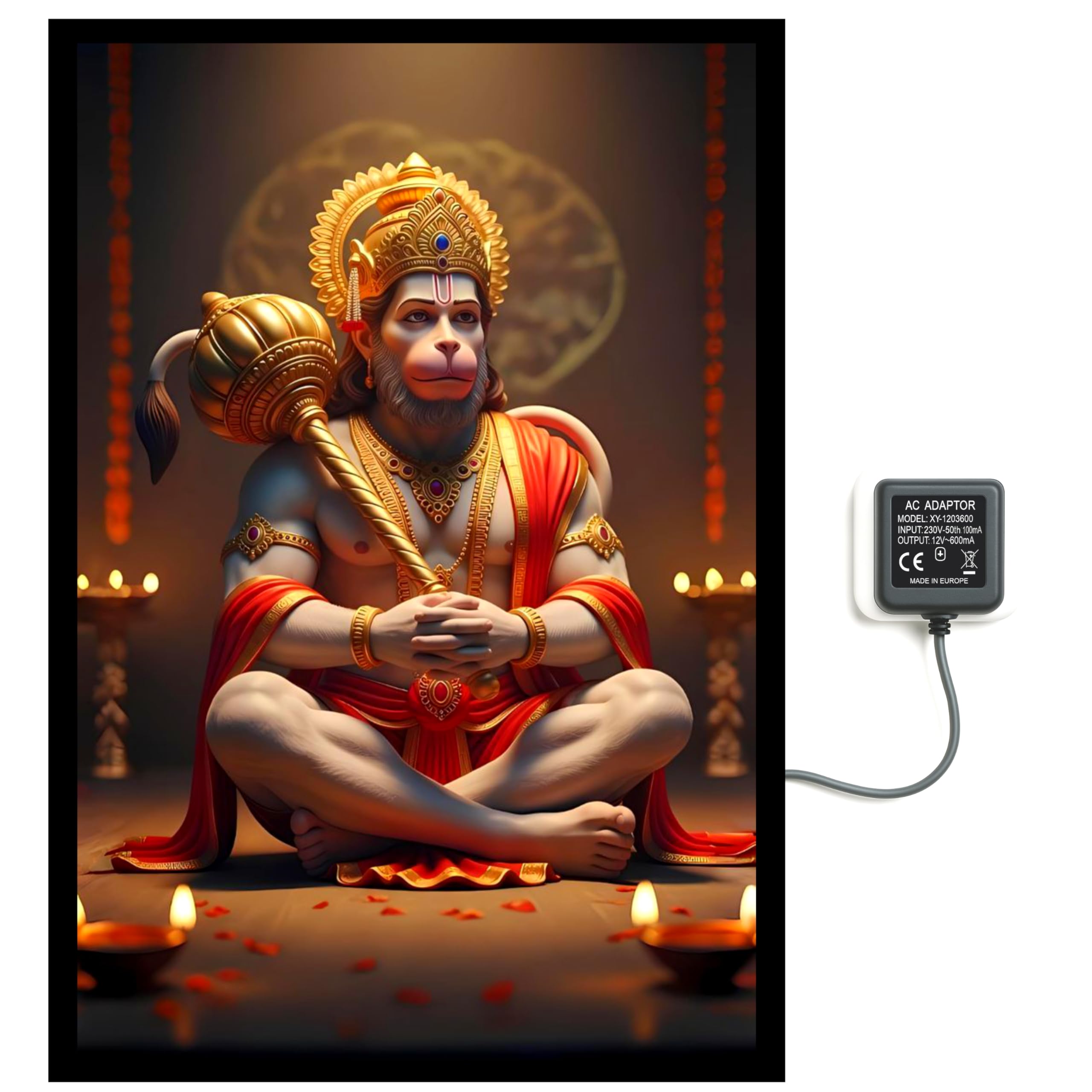Hanuman Ji LED Light Frame, Acrylic Digital Print, Aluminium Frame, Black, 12 x 18 Inch, Wall Mount, Religious Wall Decor, 12V Adaptor Included, Hanuman.03-image-41