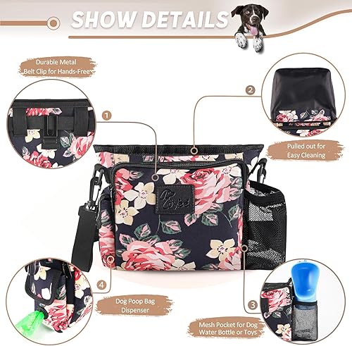 Miniatura 3 de Bolsa grande de golosinas para perros para entrenamiento con cierre magnético, cangurera portátil para pasear perros con dispensador de bolsas para