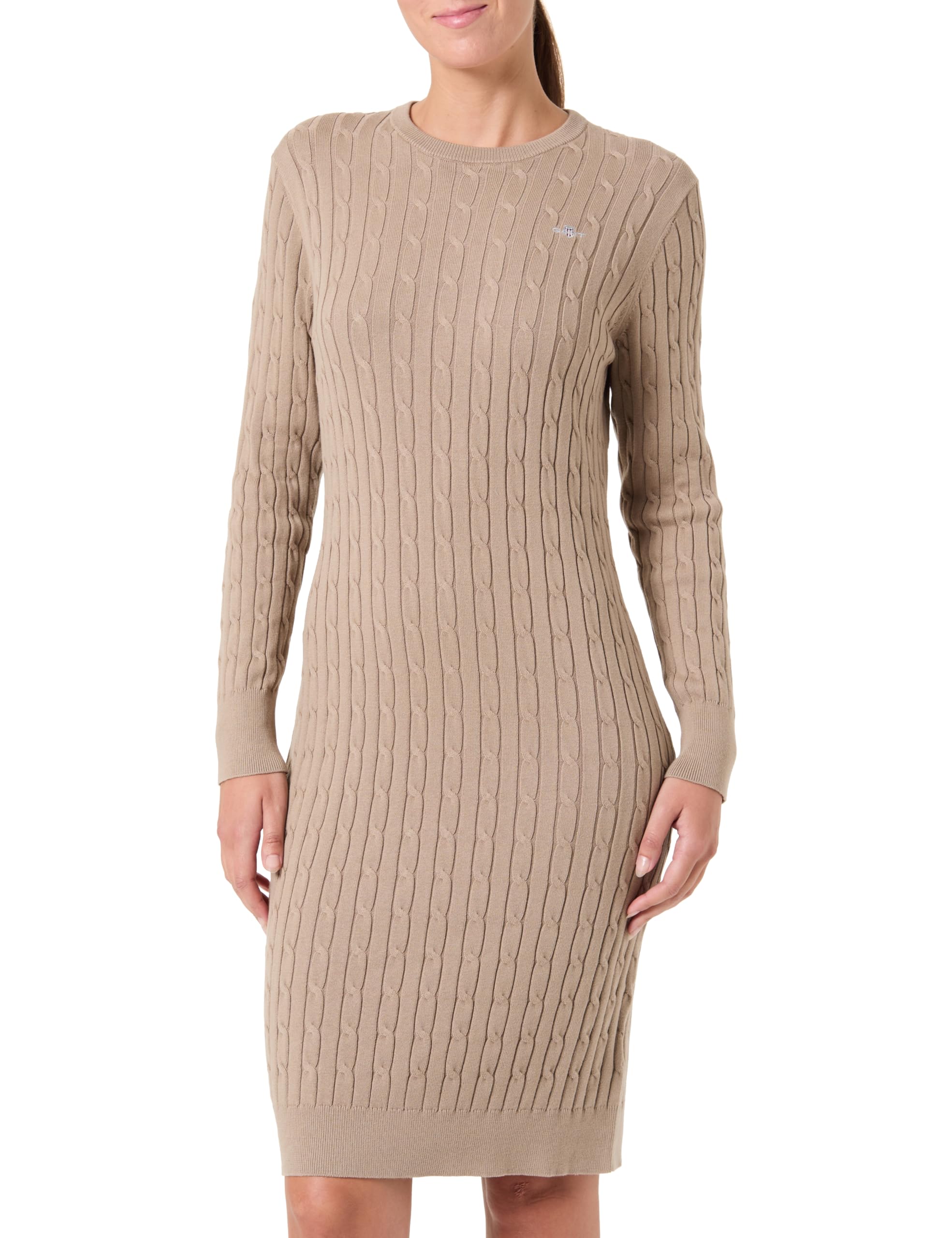 Gant Damen Stretch Cotton Cable C-Neck Dress Kleid