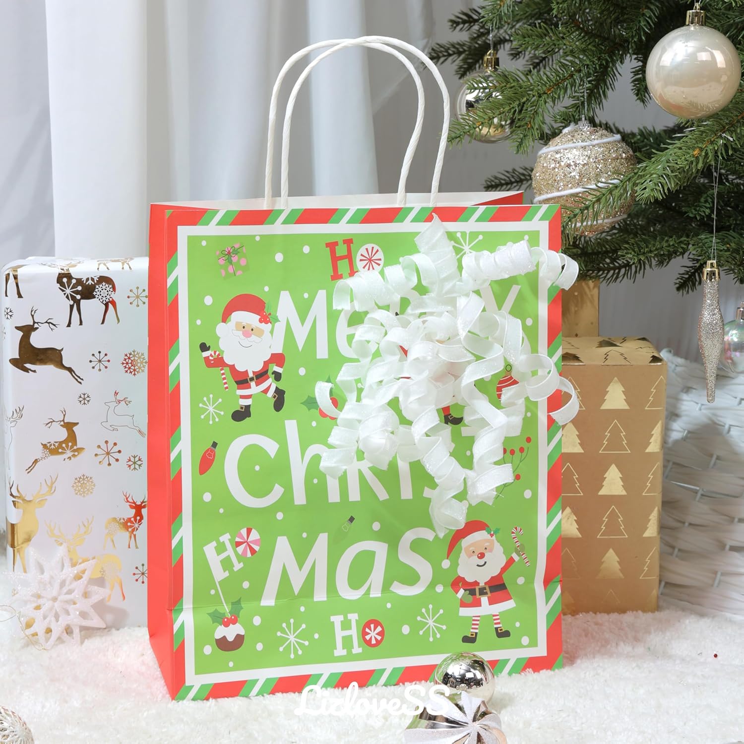 6" Metallic Glitter White Self Adhesive Curly Ribbon Gift Wrap Bows for Christmas, Holiday, Birthday, Wedding, Presents, Party Favors Decorations 6-Count - Image 4