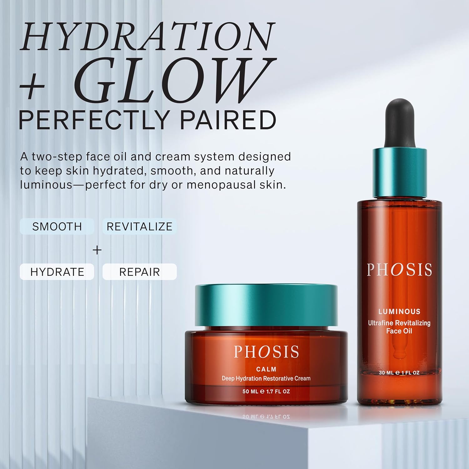 Revitalizing Face Oil and Luminous Calm Deep Hydration Cream Set – Moisturizer Duo for Dry, Sensitive, & Peri & Menopausal Skin with Vitamin C, Ceramides & Botanicals – 1.7 fl oz + 1.0 fl oz