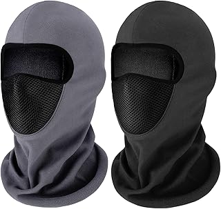 Ski Mask 2 Pcs Fleece Thermal Winter Mask Windproof Motorcycle Full Face Mask Head Face Cover for Women Men Outdoor Skiing Cycling Snowboarding, Black, Gray