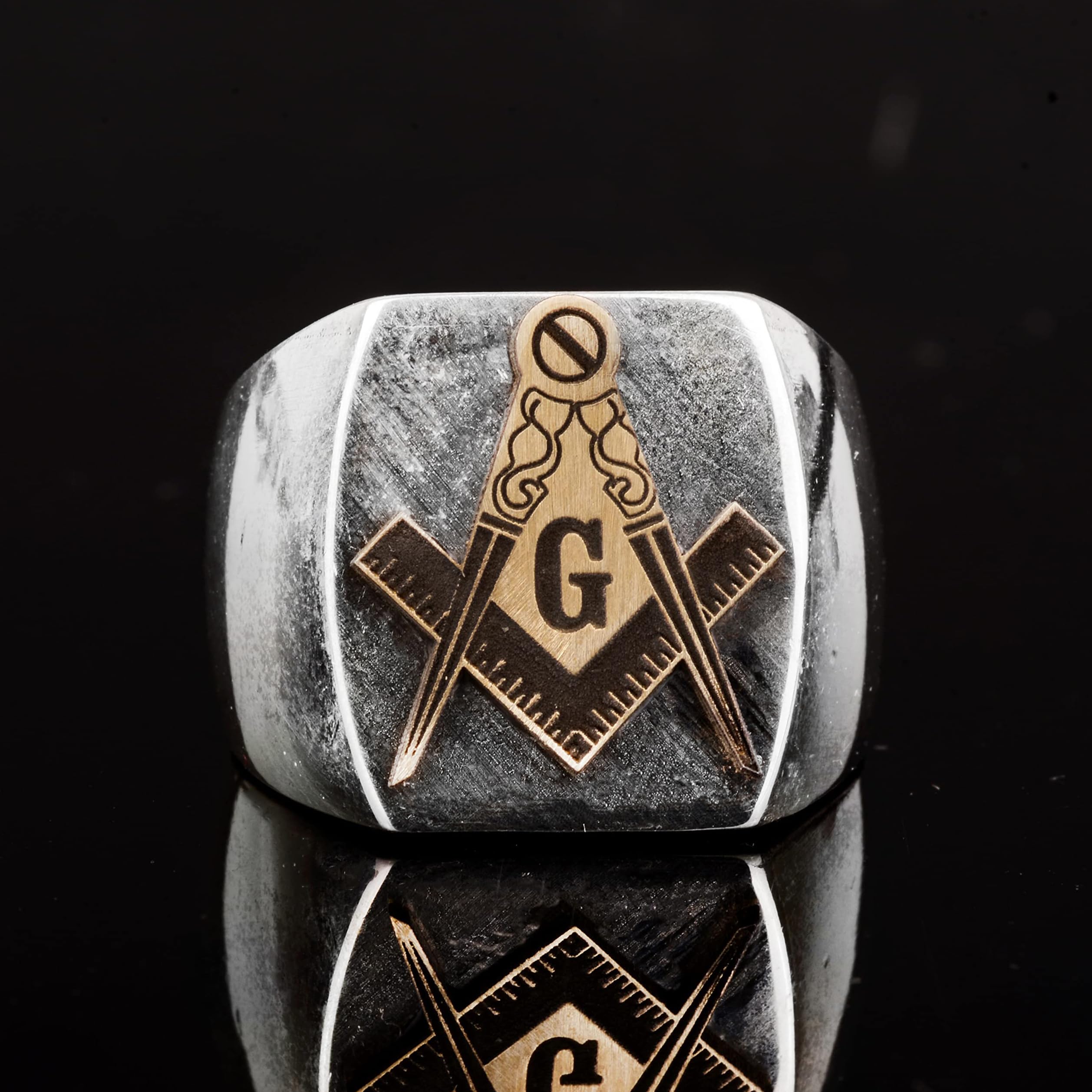 KAMBO Anillo masónico para hombre, anillo único hecho a mano, de plata de ley 925 para hombre, bronce plateado, sin piedras preciosas, Plata de ley 925, bronce, piedra preciosa, madera, Sin