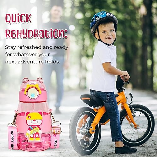 Miniatura 5 de Martina Online Botella de agua para niños, la mejor botella de agua Kawaii a prueba de fugas con calcomanías 3D y popote para la escuela, picnic y