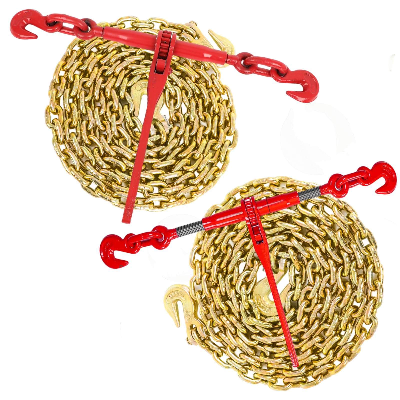 3/8" - 1/2" Ratchet Chain Binder with G80 5400 lbs Safe Working Load 3/8" X 10FT Binder Chain?with Grappling G70 Hook, Tie Down Hauling Chain Binders for Flatbed Truck Trailer