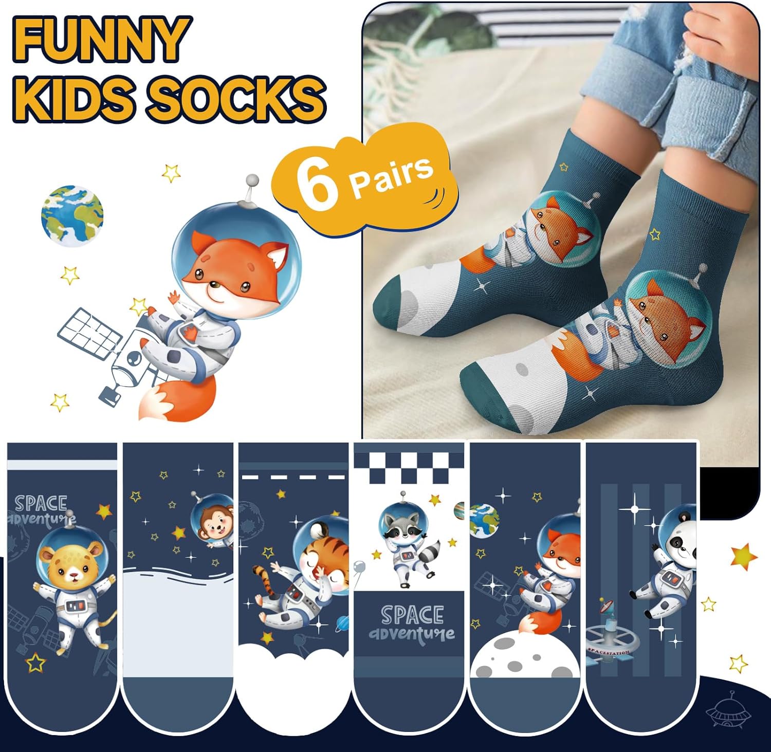 Queenshin ボーイズ ソックス スペースプリント パターン クルー 1-8歳 面白い かわいい 漫画 ノベルティ ソックス