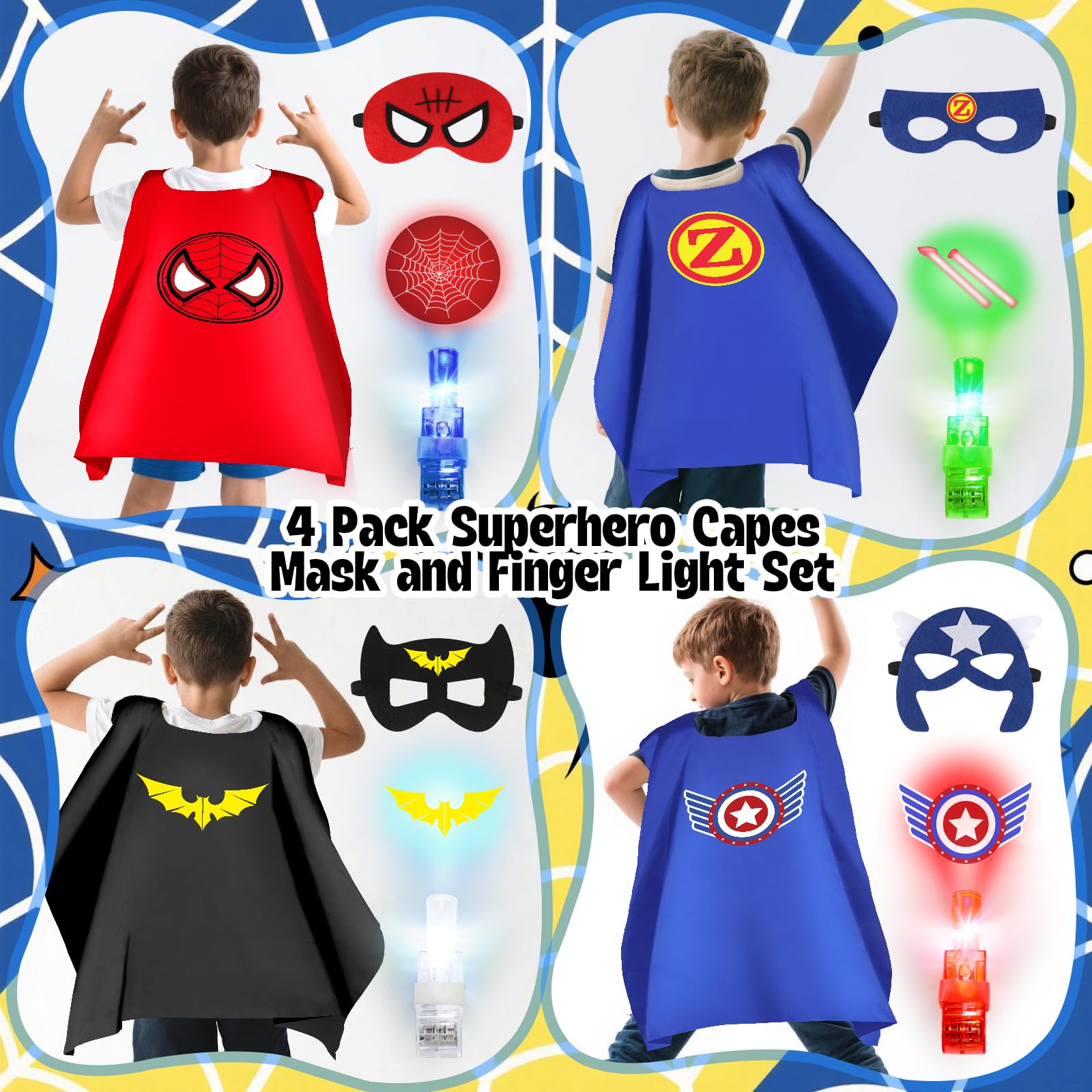 Superhero Capes for Kids, Halloween Costumes for Boys with Masks Dress Up Set for Cosplay Party Halloween Christmas Gifts Toys for Boys Kids Toddler 3 4 5 6+