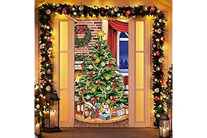 Tiamon Christmas Door Cover Decorations Merry Christmas Tree Door Cover Xmas Gifts Door Background Banner