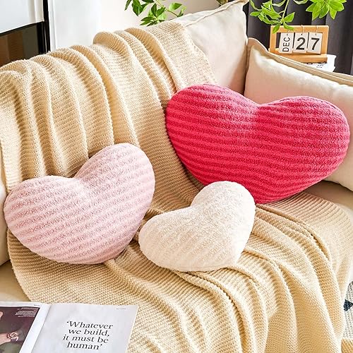 Miniatura 10 de XVTRU Almohada de corazón, suave almohada rosa en forma de corazón, bonita almohada decorativa de piel de conejo sintética, cojín de felpa de
