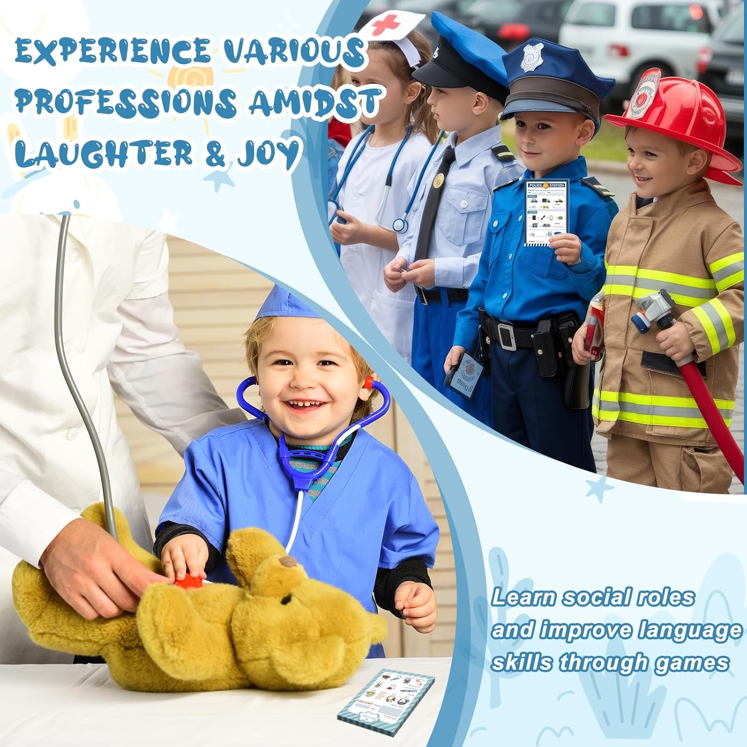 SHIQIKEJIPTY Kids Pretend Play Notepads 4X6 In Pretend Play Notebooks Playtime Notepads Variety Role Play Game Accessories Pages Each for Kids Toddlers 3-5(12,12 Different Theme)