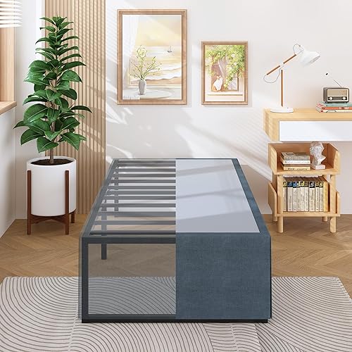 Miniatura 96 de Marco de cama individual de 9 pulgadas, marco de cama individual de metal resistente, no necesita somier, sin ruido, fácil montaje, color negro